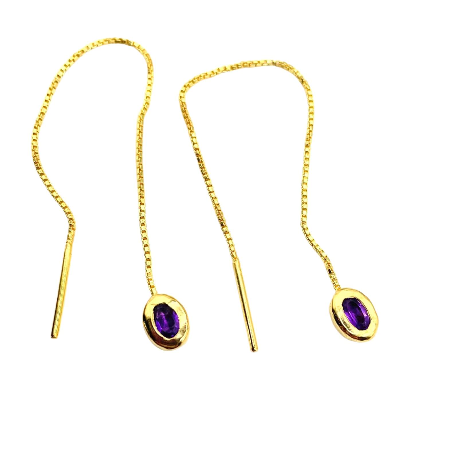 Thelma - Purple Amethyst Threader Earring in Gold