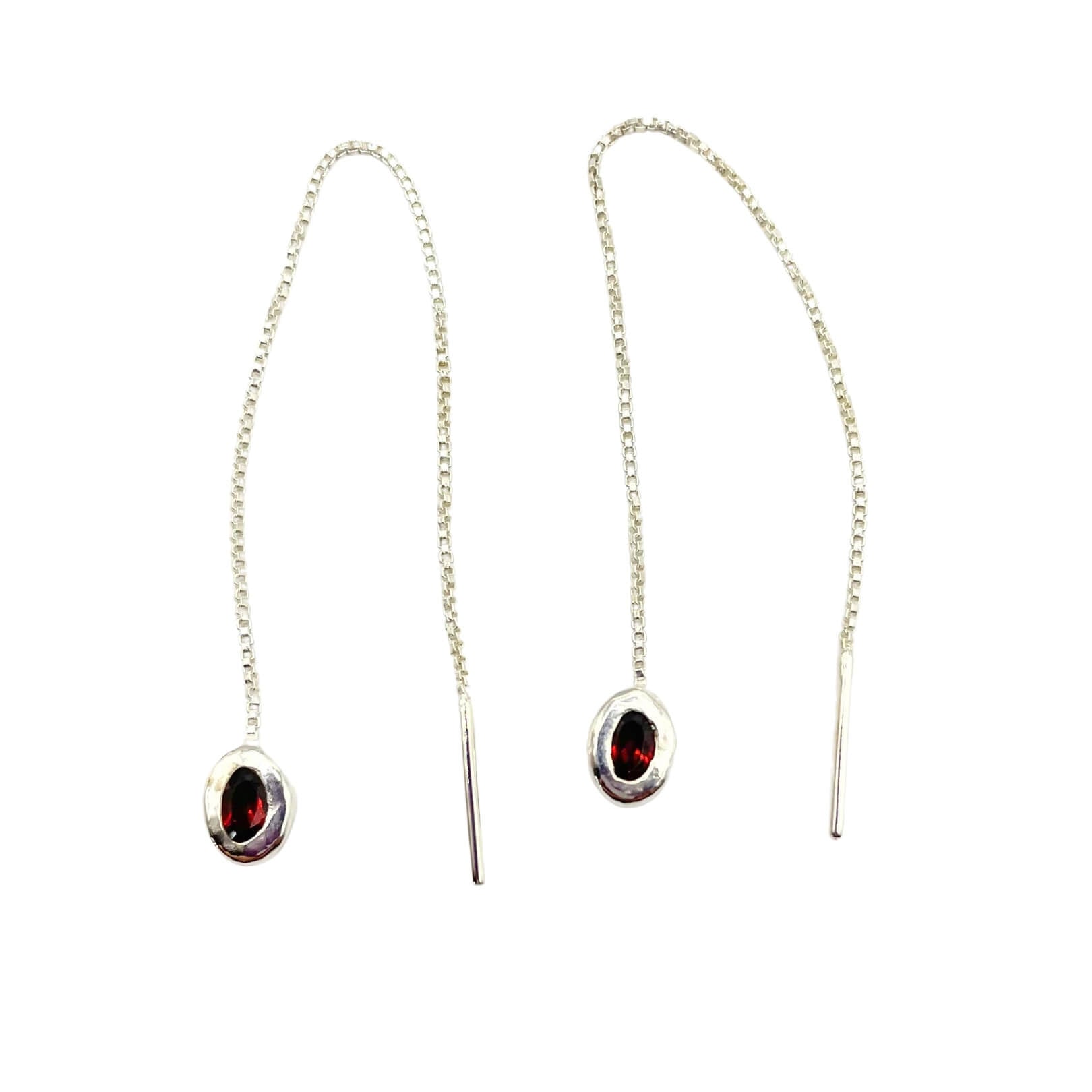 Thelma - Red Garnet Threader Earrings in Silver