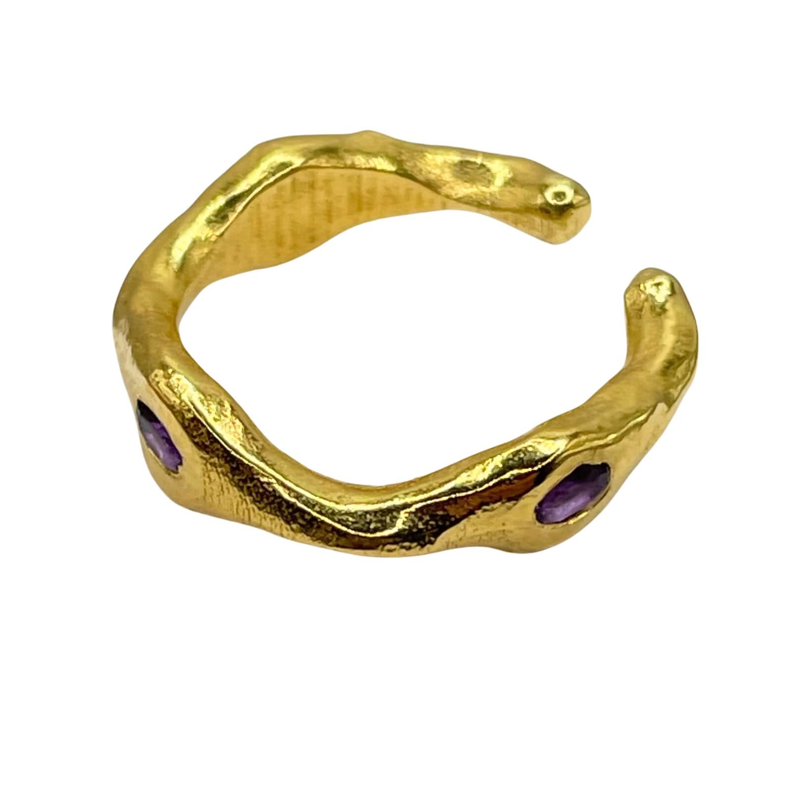 Chloe - Purple Amethyst Three Stone Ear Cuff in Gold