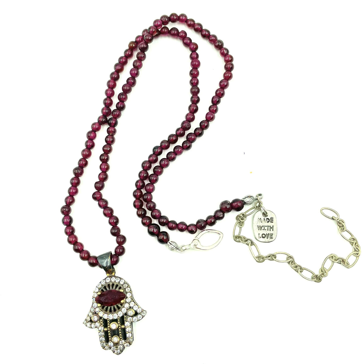 Amy Delson Red Hamsa Necklace with garnet and CZ