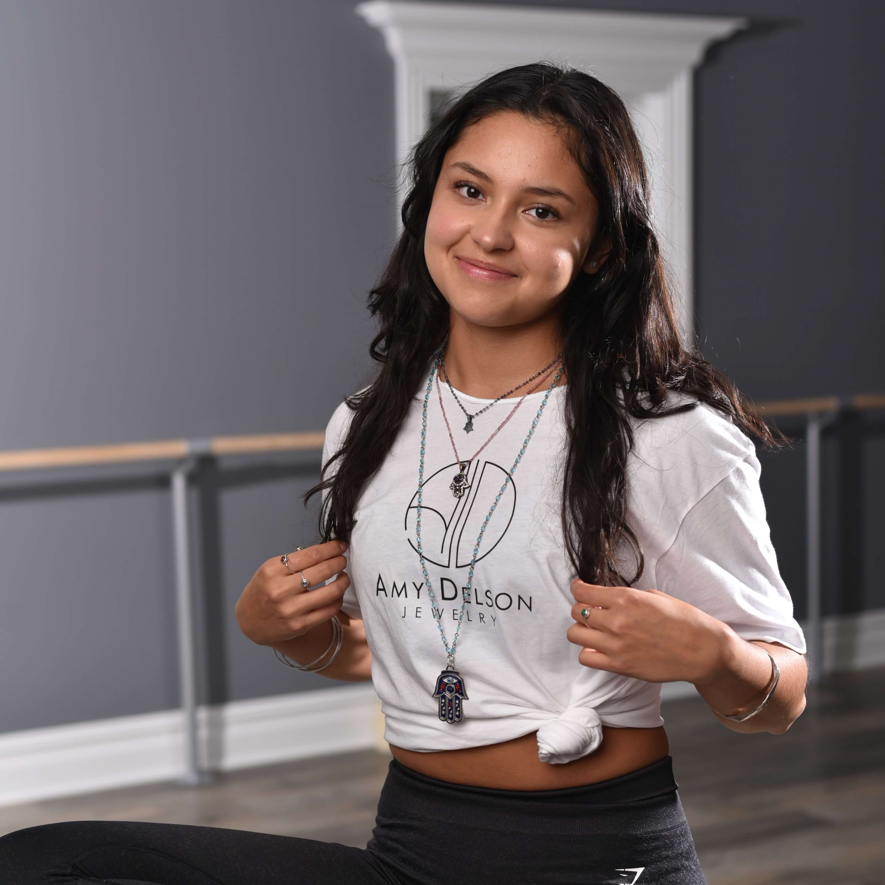 Amy Delson Jewelry necklaces worn by a model