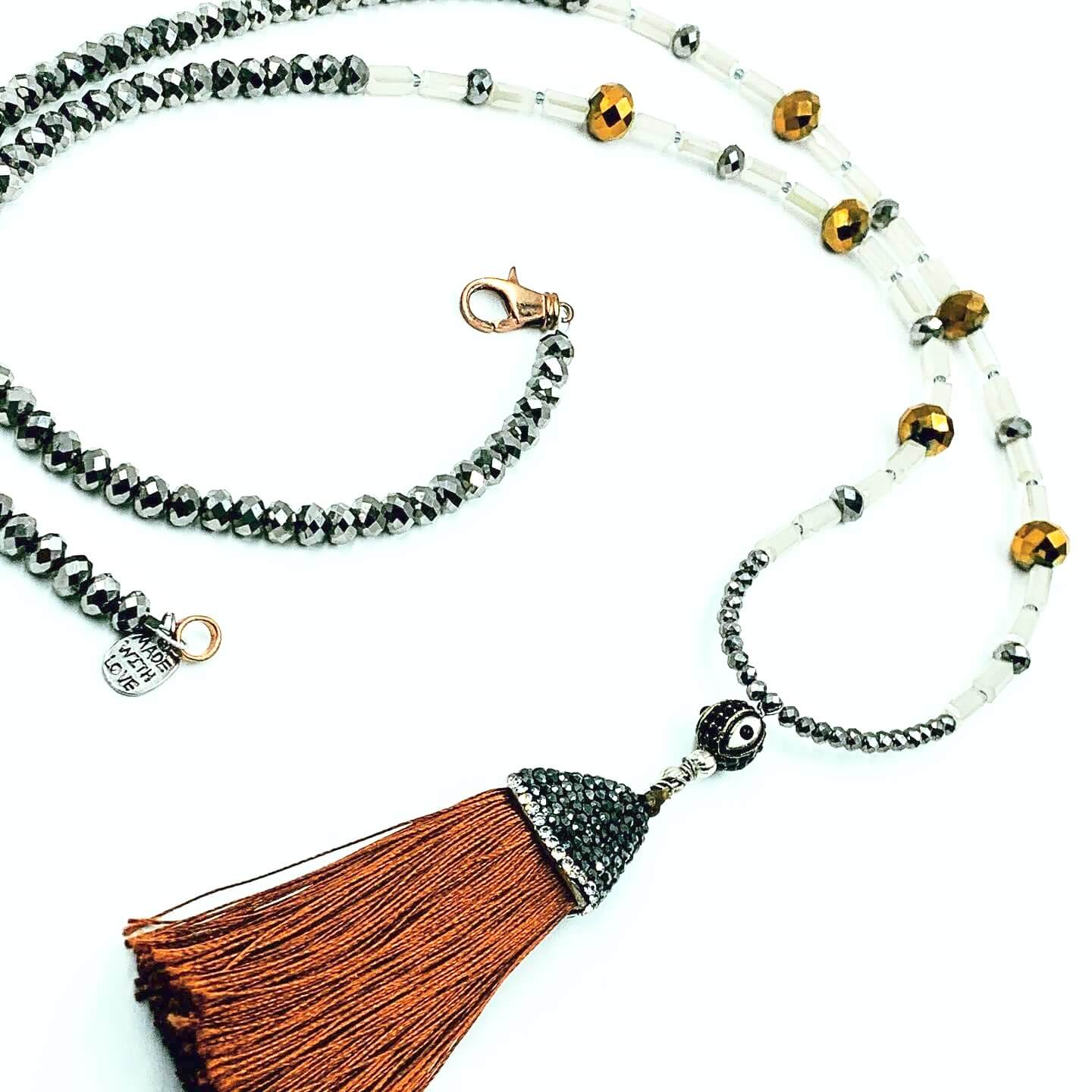 brown leather tassel necklace