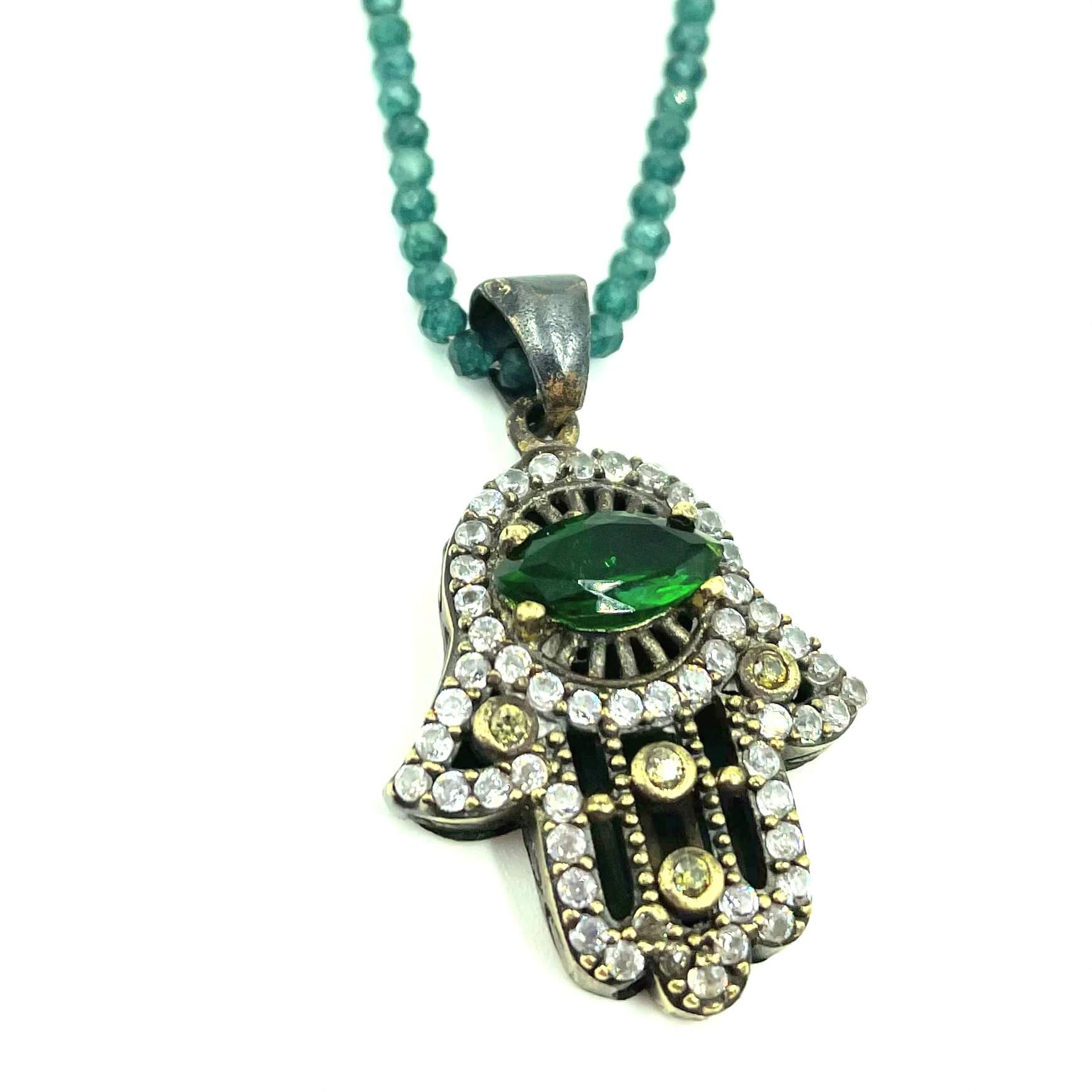 Amy Delson Hamsa Necklace with Green and white CZ