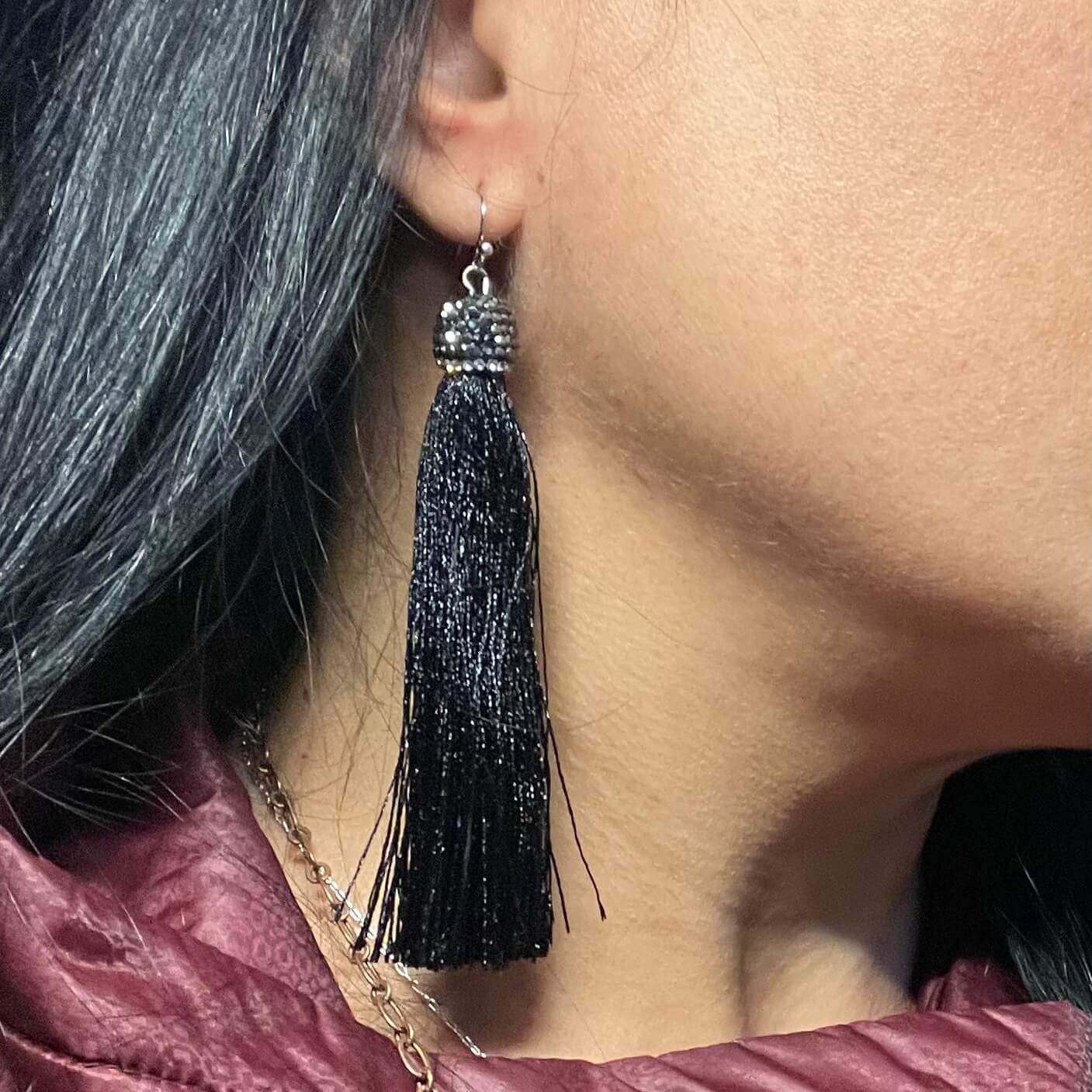 Black Silk tassel earring by Amy Delson