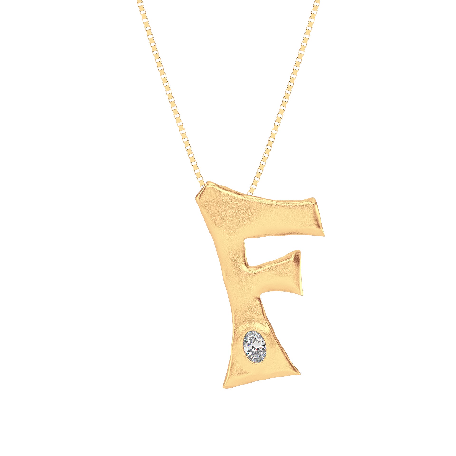 Letter F Necklace in 14K Gold with Oval Lab Diamond