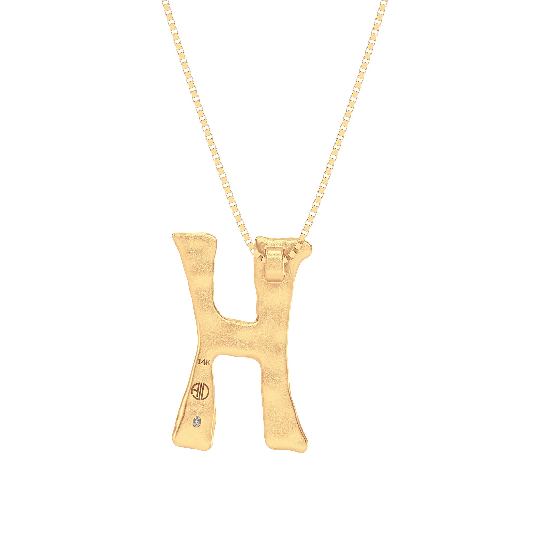 Letter H Necklace in 14K Gold with Oval Lab Diamond