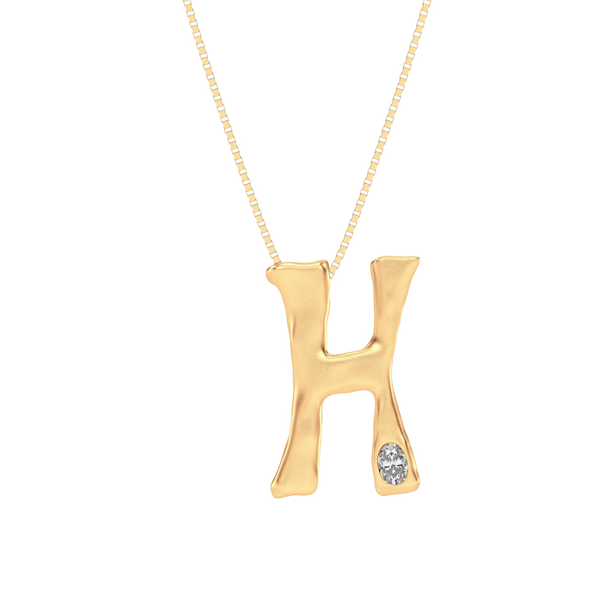 Letter H Necklace in 14K Gold with Oval Lab Diamond