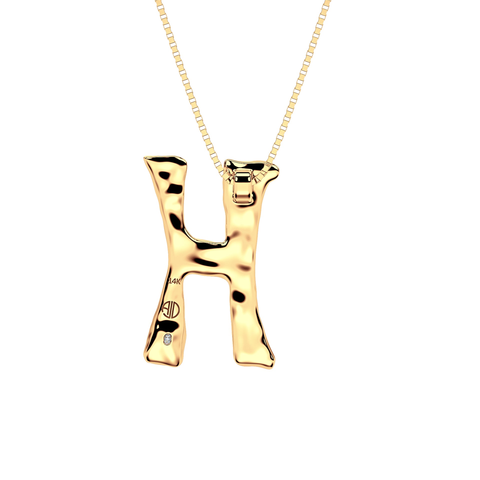 back view of 14k Gold with Lab Diamond Letter H Necklace by Amy Delson