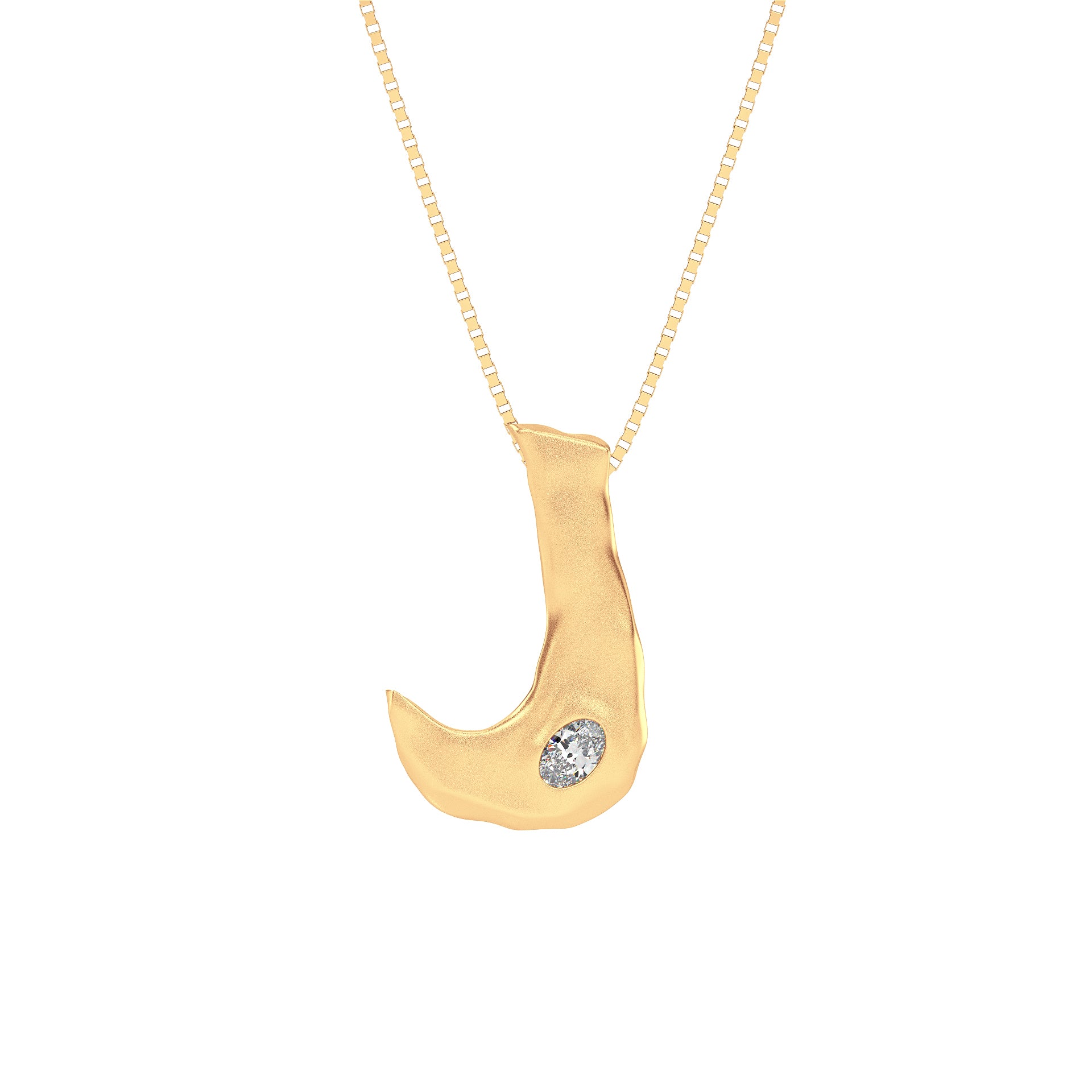 Letter J Necklace in 14K Gold with Oval Lab Diamond