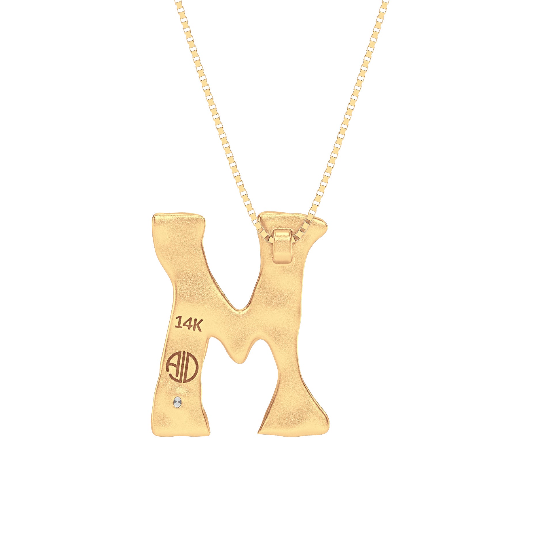Letter M Pendant 14K Gold with Oval Lab Diamond