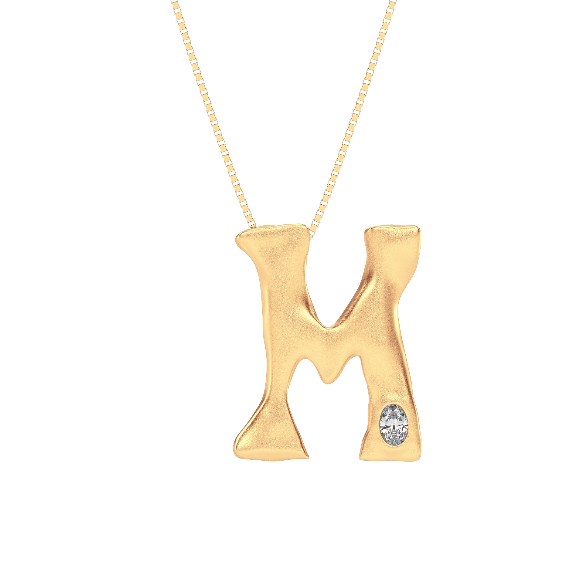 Letter M Pendant 14K Gold with Oval Lab Diamond
