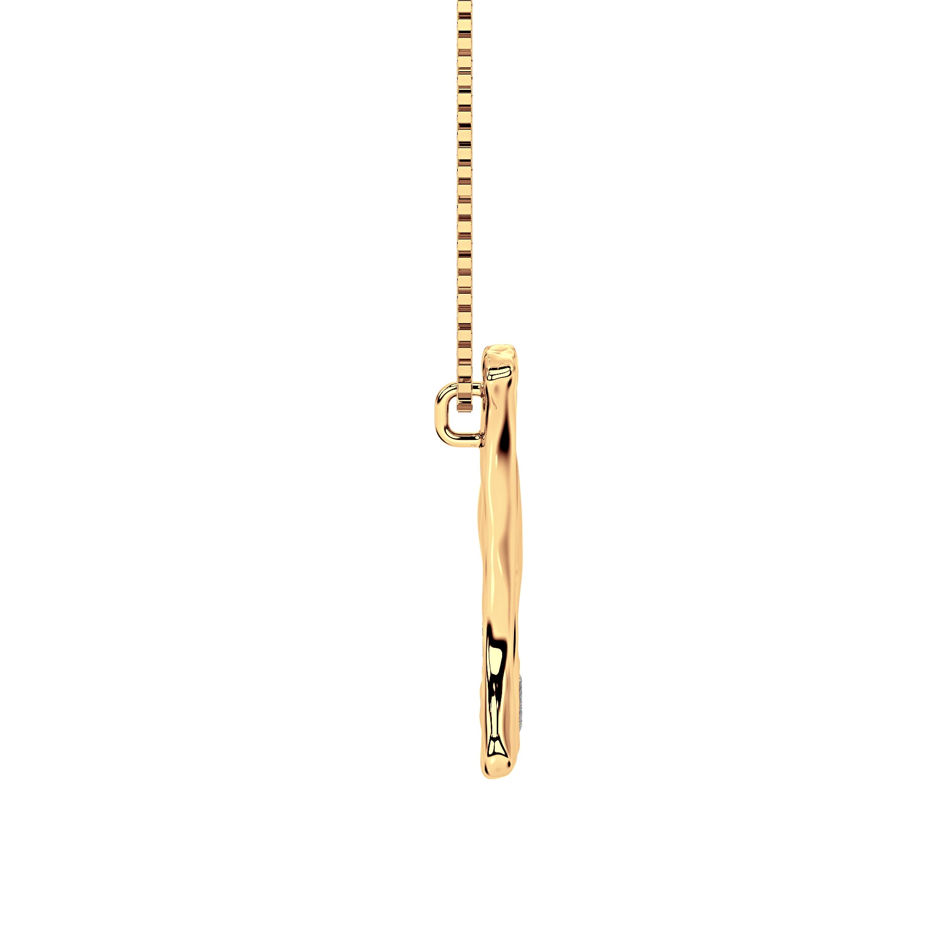 side view of 14k Gold with Lab Diamond Letter M Necklace by Amy Delson