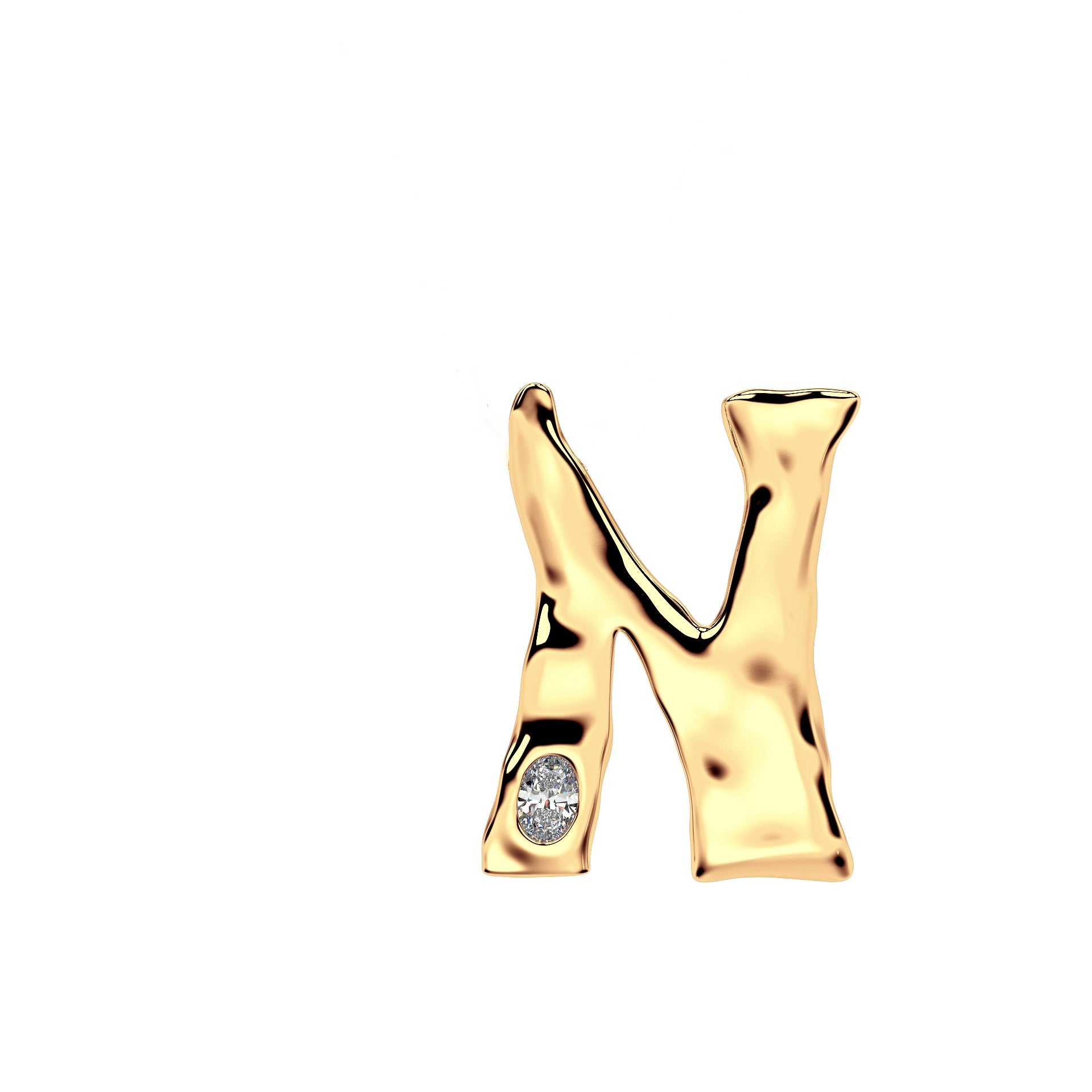Letter N in 14k Gold with lab diamond by Amy Delson