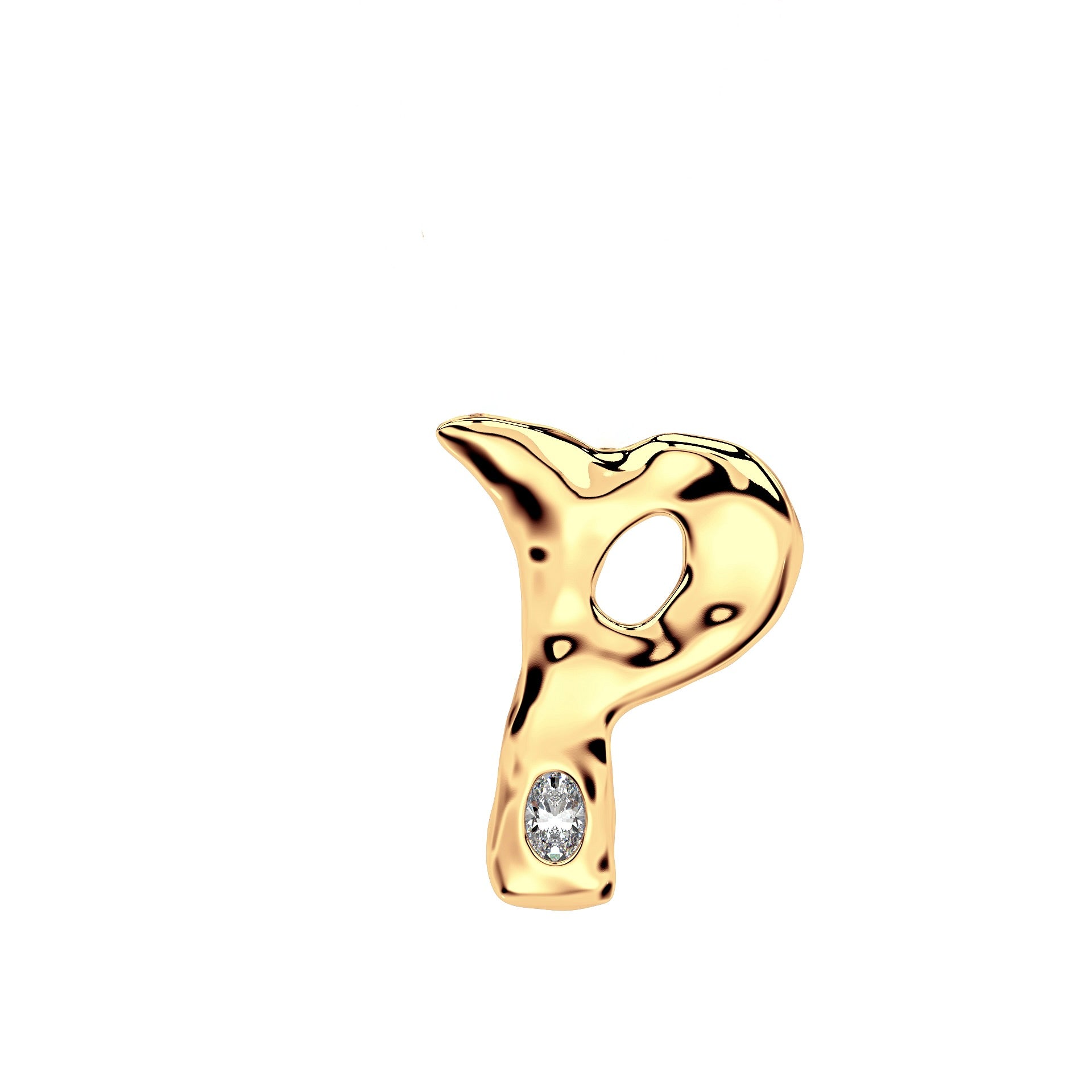Letter P in 14k gold with lab diamond by Amy Delson