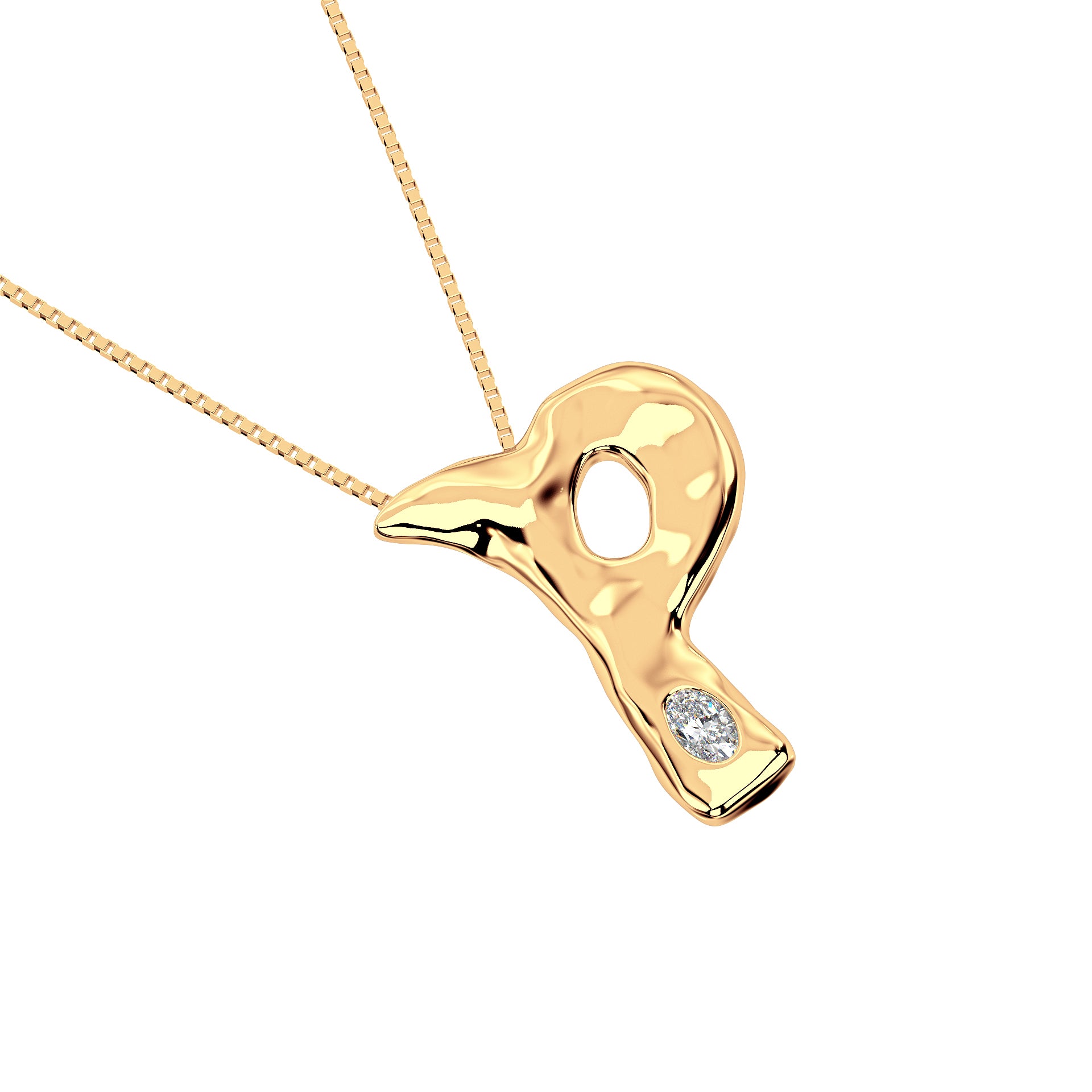 Letter P Necklace in 14K Yellow Gold with Oval Lab Diamond