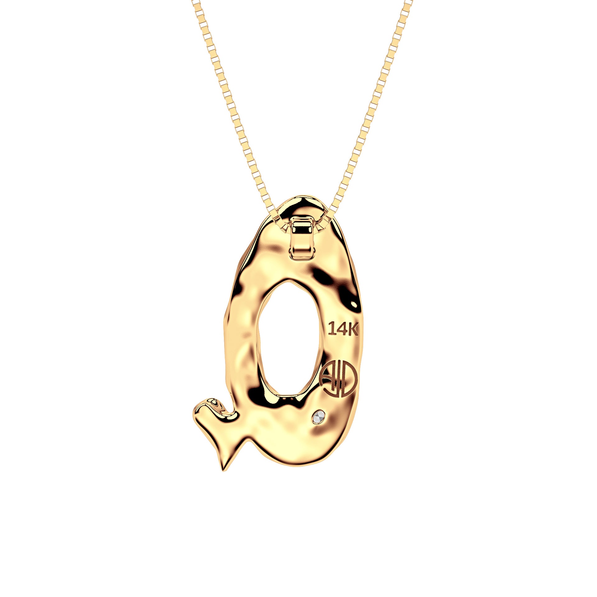 Back view of 14k Gold with Lab Diamond Letter Q Necklace by Amy Delson