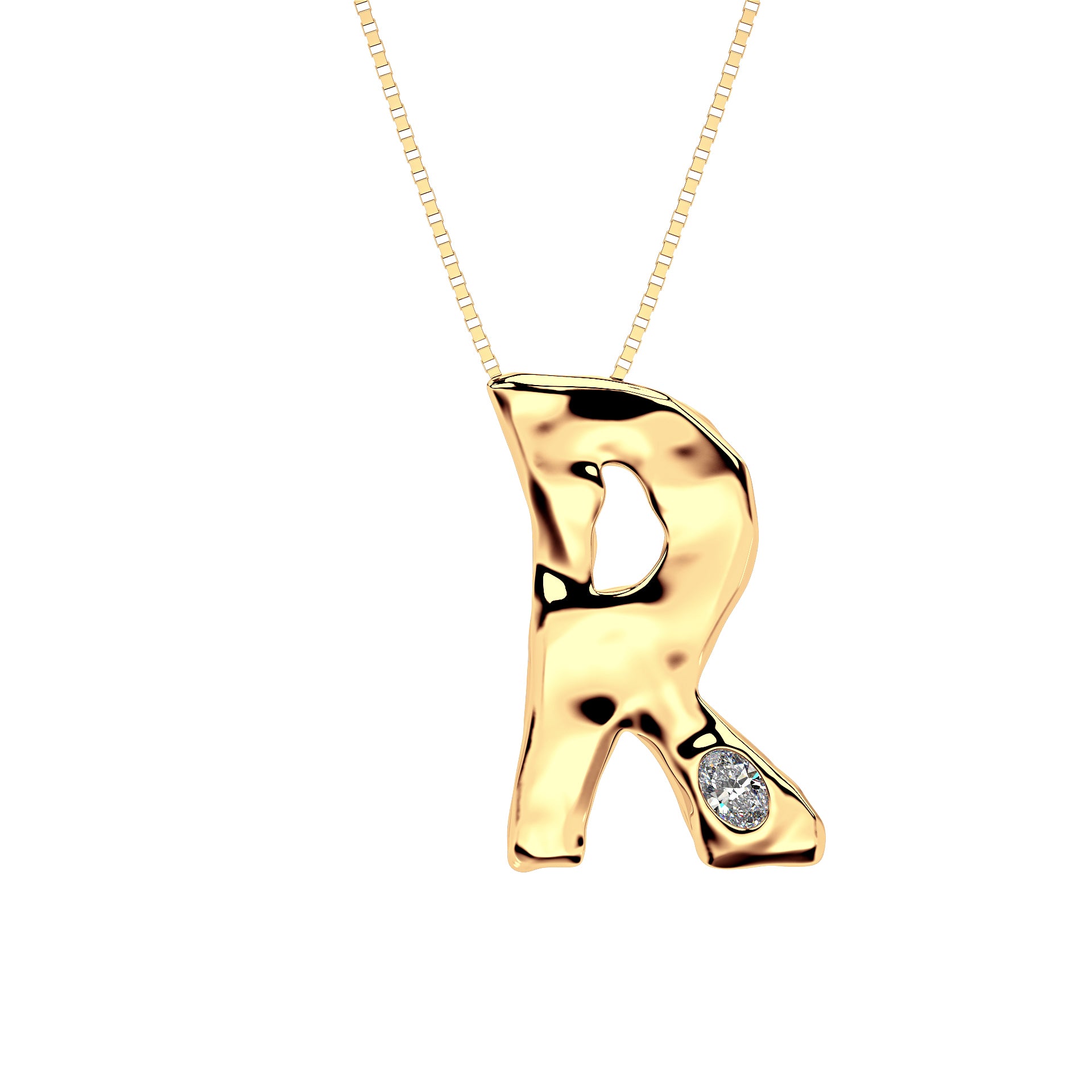 14k Gold with Lab Diamond Letter R Necklace by Amy Delson