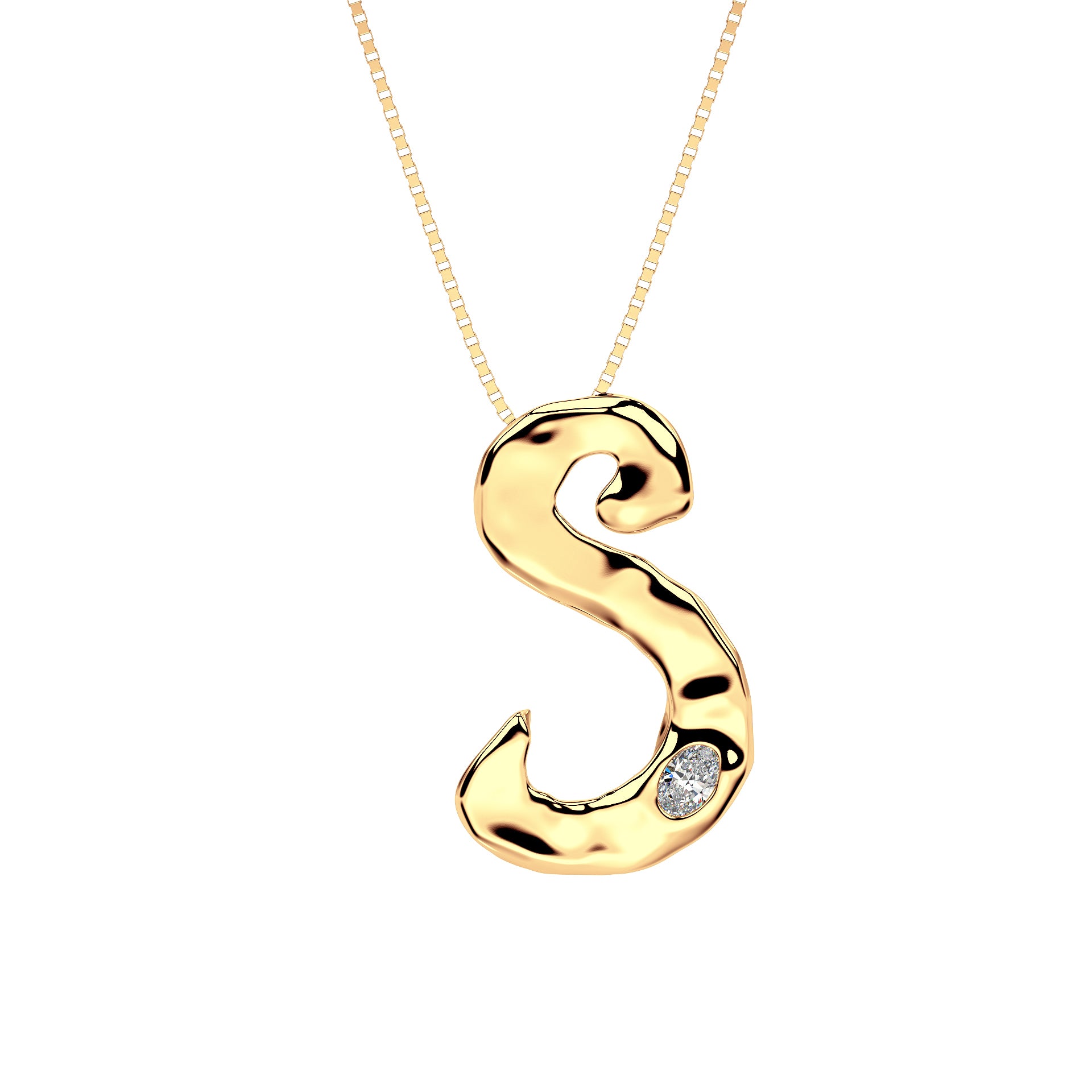 14k Gold with Lab Diamond Letter S Necklace by Amy Delson