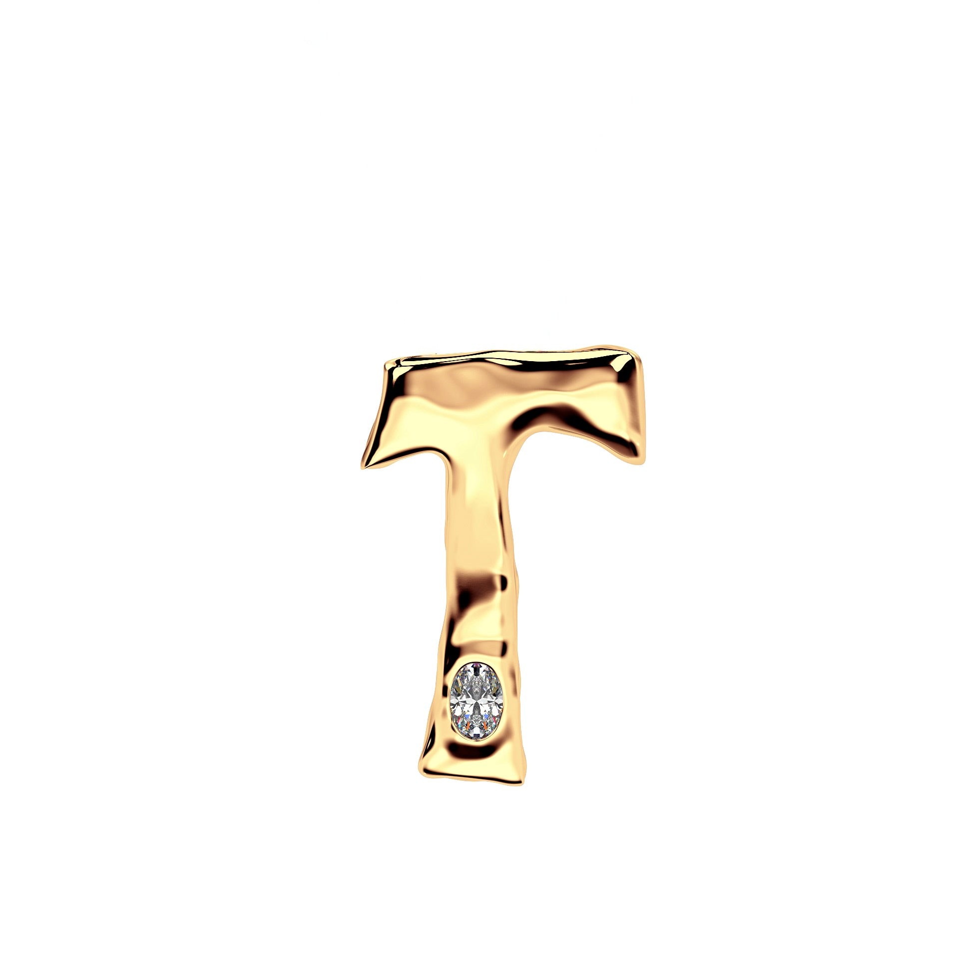 Letter T in 14k Gold with lab diamond by Amy Delson