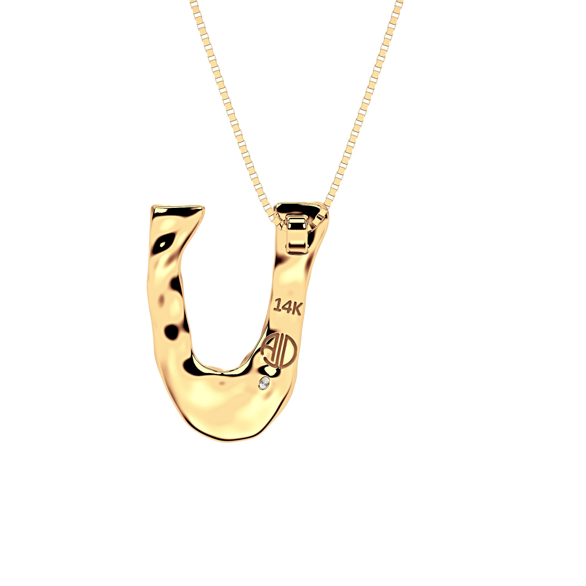 Back view of 14k Gold with Lab Diamond Letter U Necklace by Amy Delson