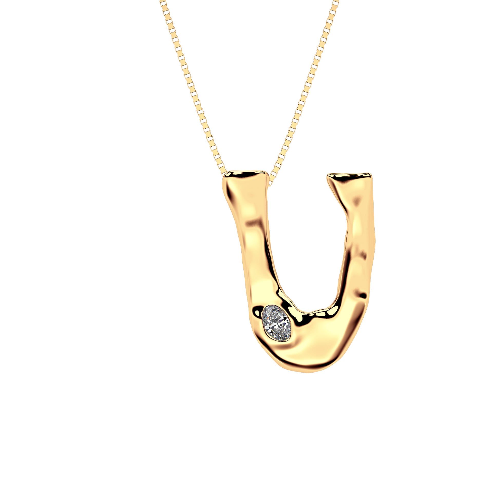 14k Gold with Lab Diamond Letter U Necklace by Amy Delson