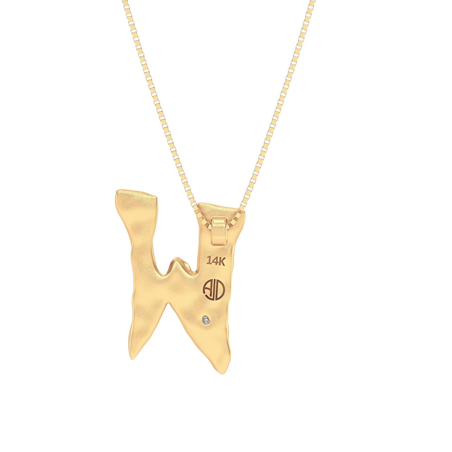 Letter W Necklace in 14K Gold with Oval Lab Diamond