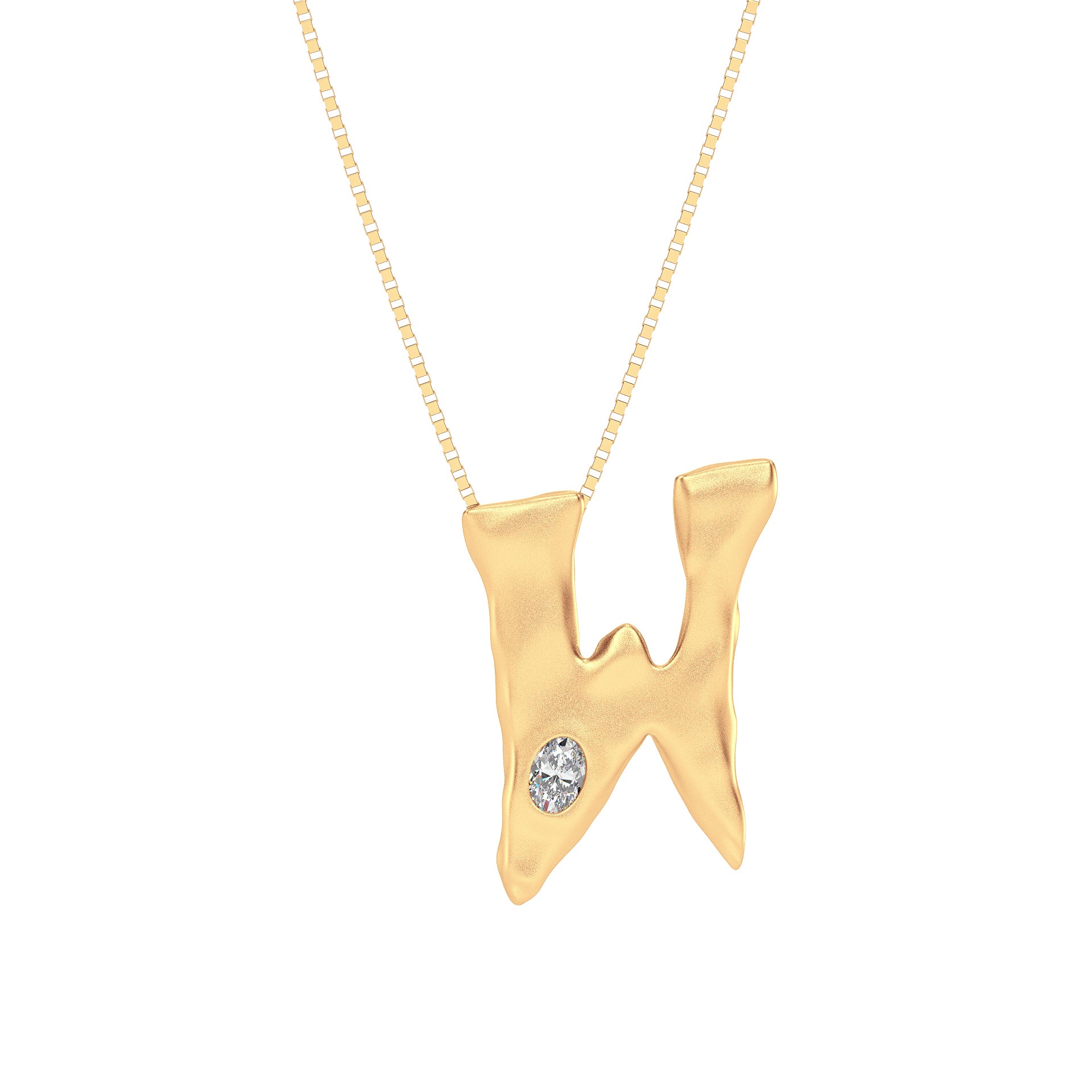 Letter W Necklace in 14K Gold with Oval Lab Diamond