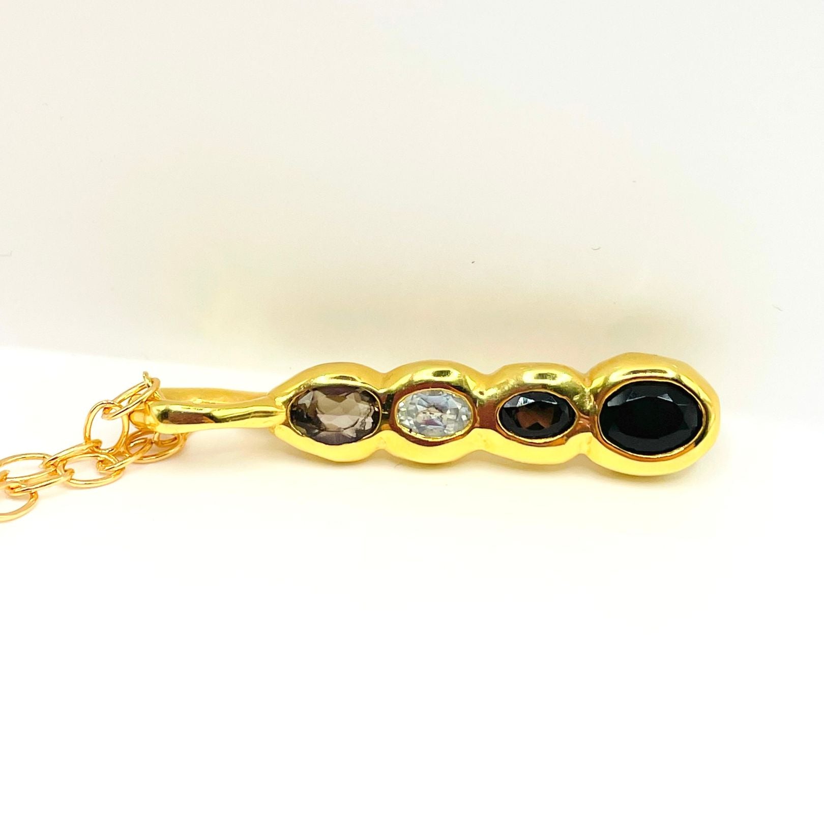 Amy Delson Onyx White Topaz Smoky Quartz Olivia Pendant Necklace in Gold