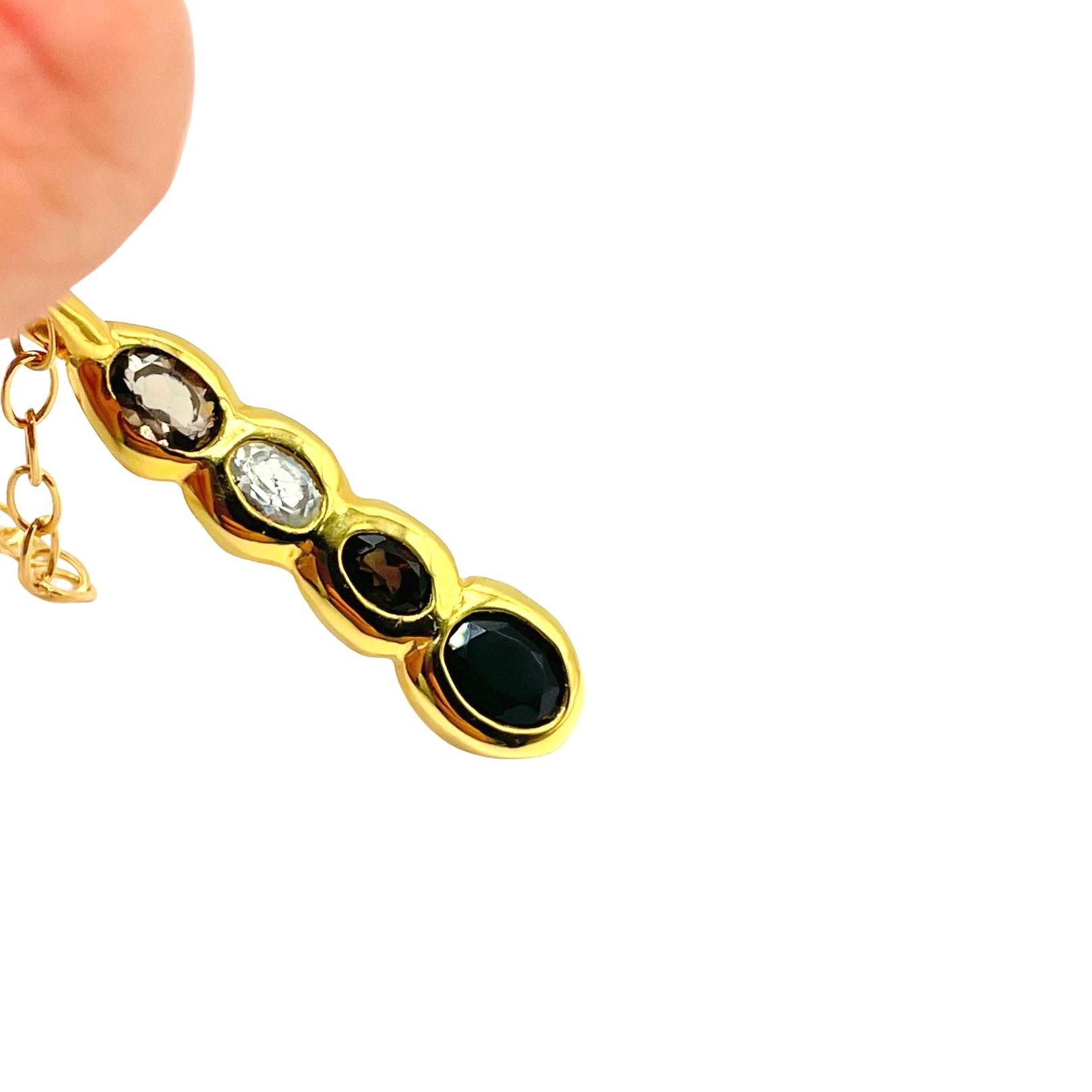 Amy Delson Onyx White Topaz Smoky Quartz Olivia Pendant Necklace in Gold
