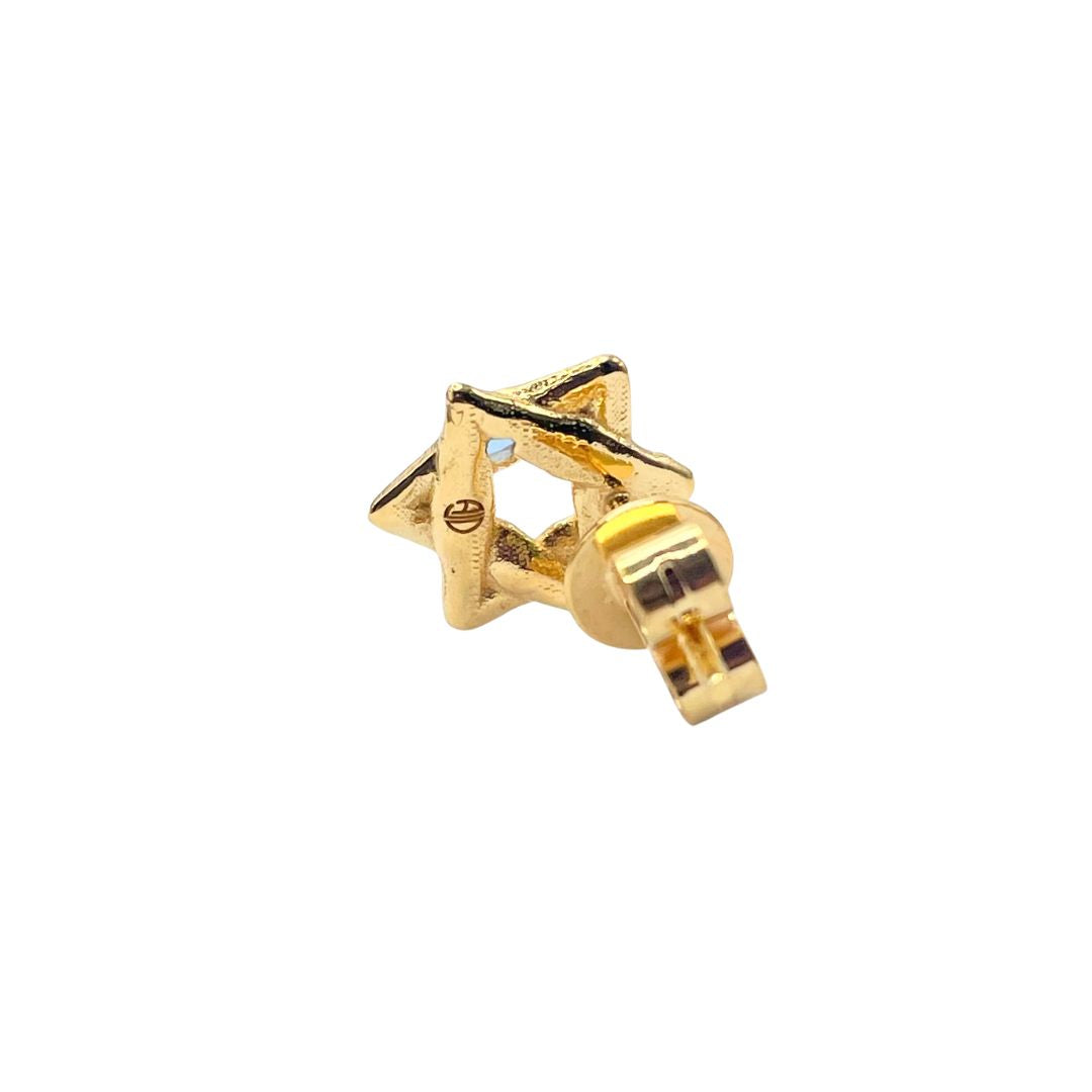 Back of gold blue topaz Star of David stud earrings by Amy Delson