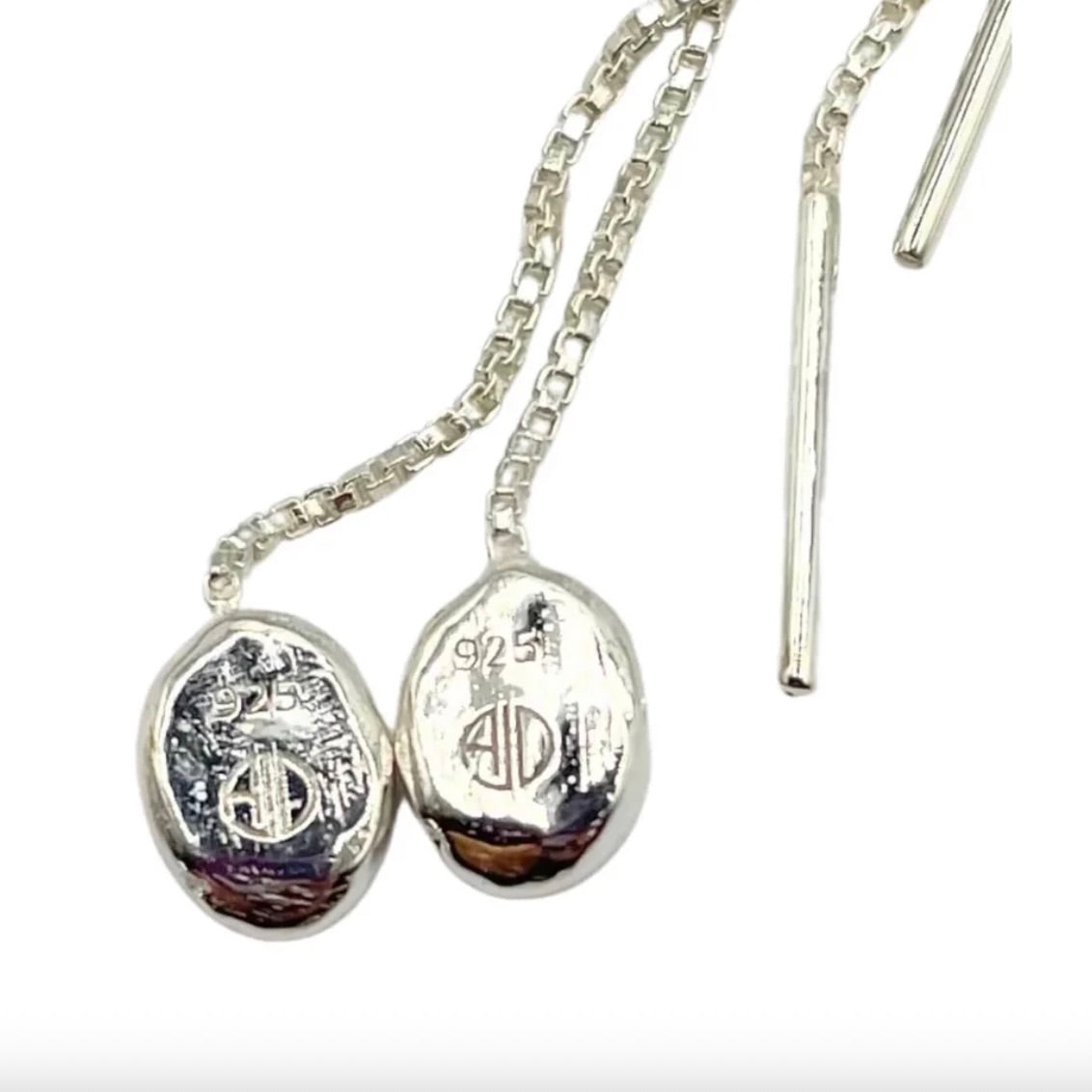 Back view sterling silver threader earrings by Amy Delson