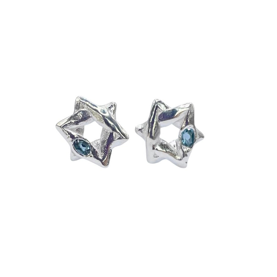 Sterling silver blue topaz Star of David stud earrings by Amy Delson