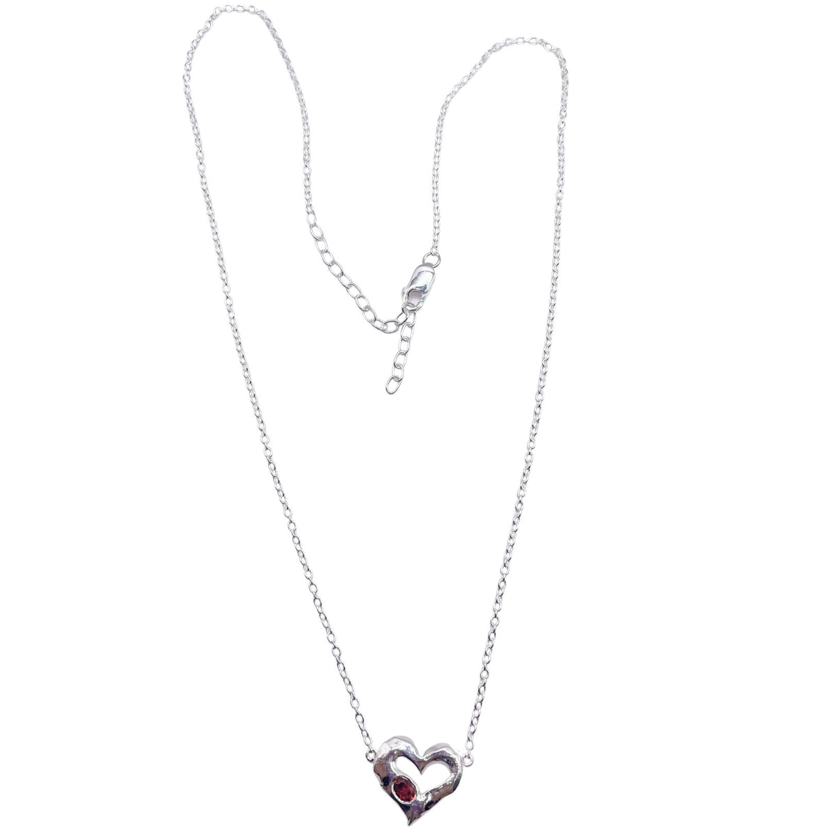 Valentina - Red Garnet Sterling Silver Heart Necklace