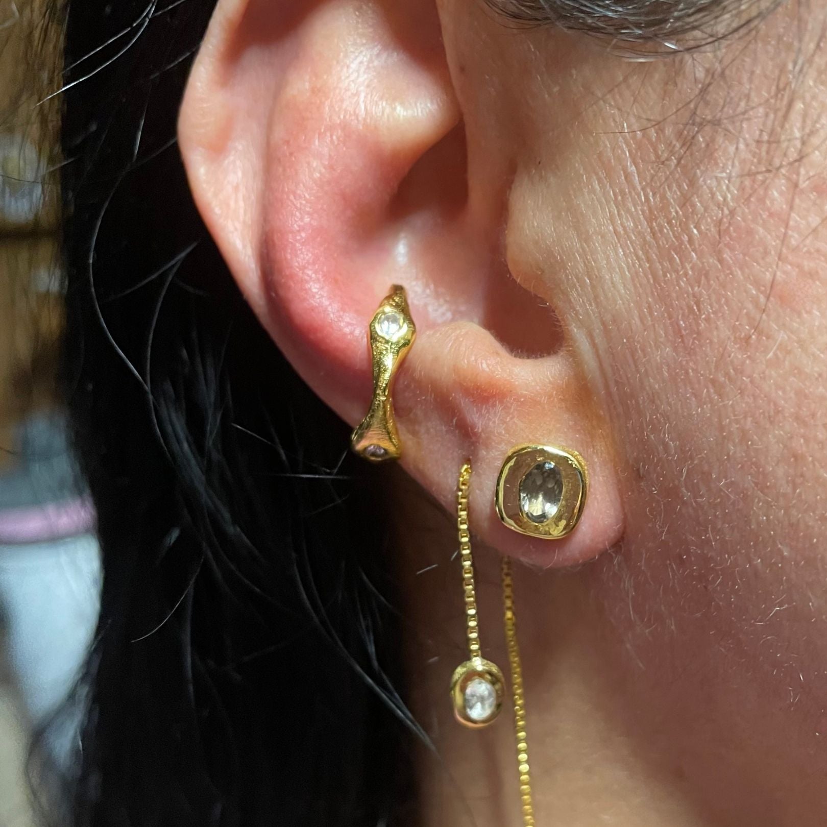 Chloe - White Topaz Three Stone Ear Cuff in 18k Gold Vermeil