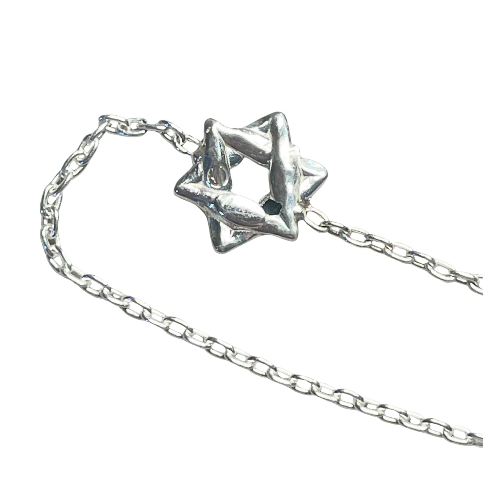 Backside of Sterling Silver Star of David Bracelet by Amy Delson showing the ADJ logo