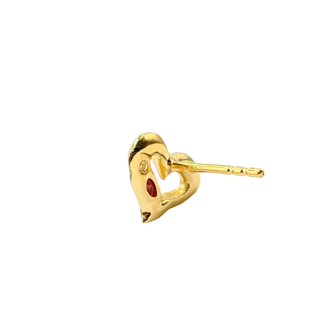 Backside of gold garnet heart earring by Amy Delson