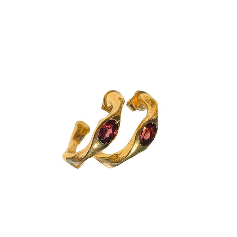 Harlow - Red Garnet Gold Hoop Earrings