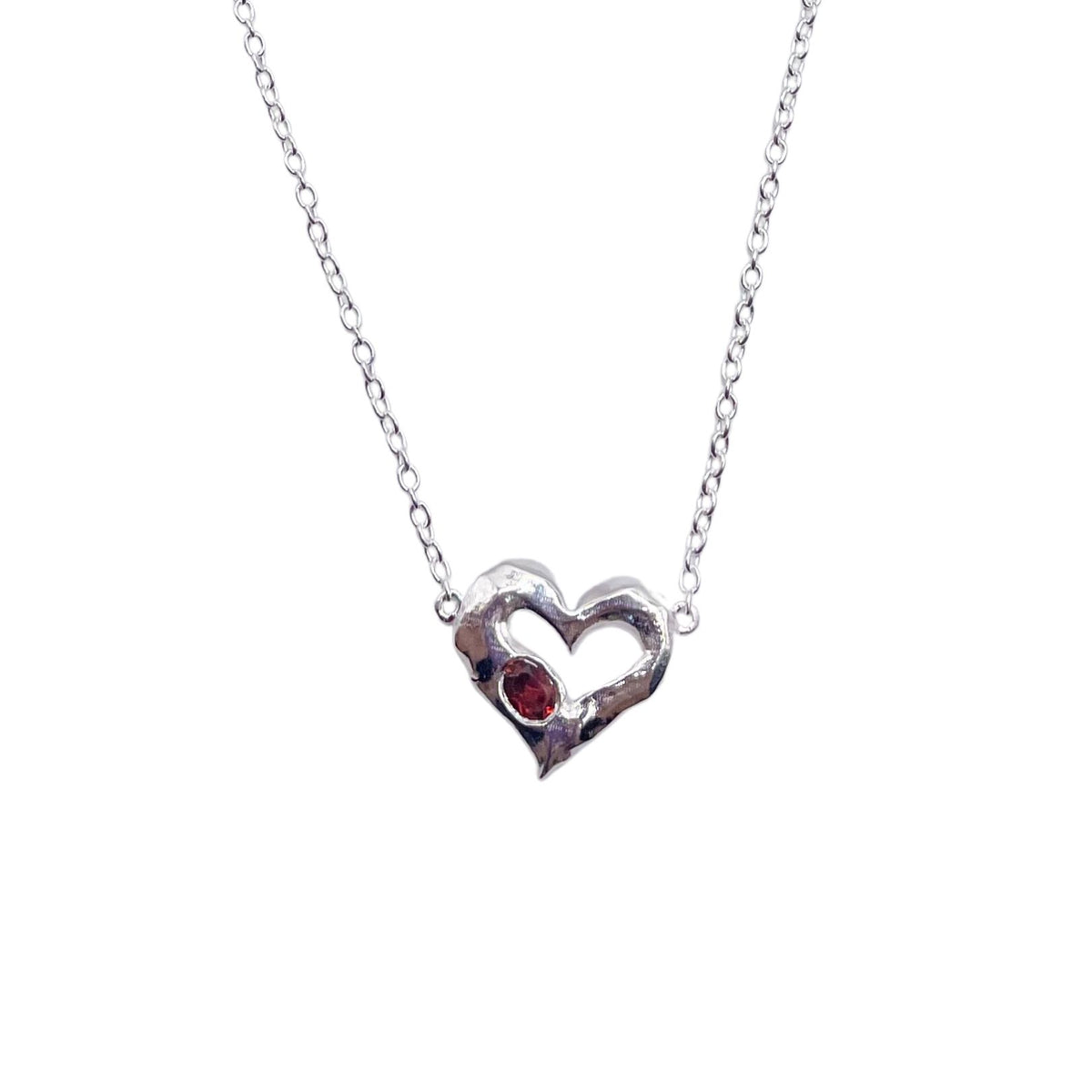 Closeup Silver Red heart necklace Amy Delson