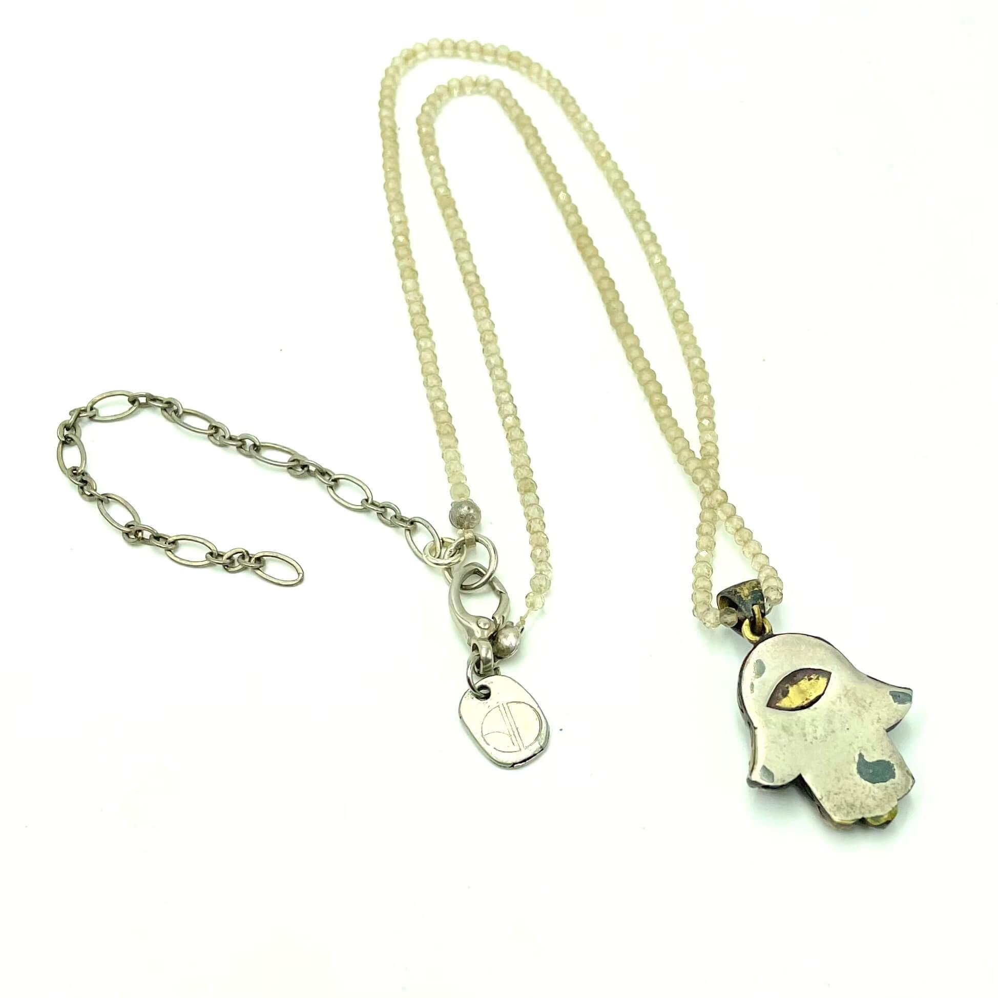Charna - Champagne Quartz Blue CZ Hamsa Necklace