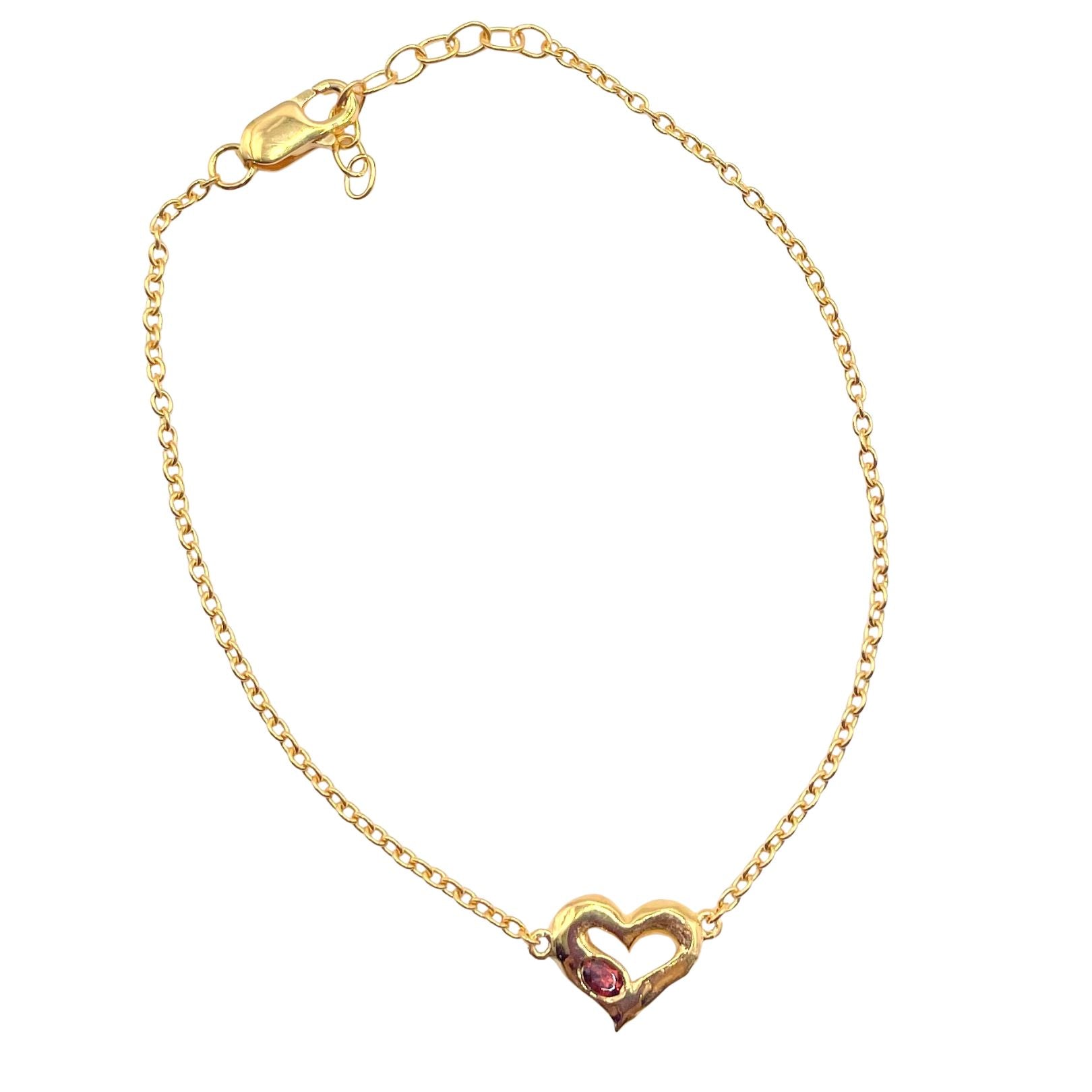 Gold garnet heart bracelet by Amy Delson
