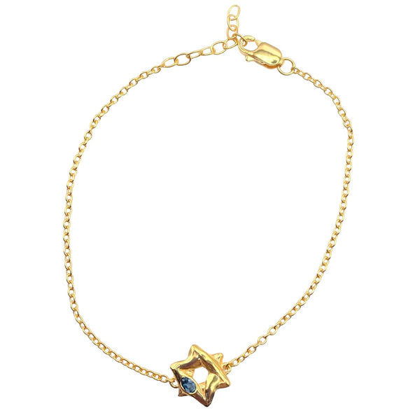 Gold blue topaz Star of David bracelet by Amy Delson