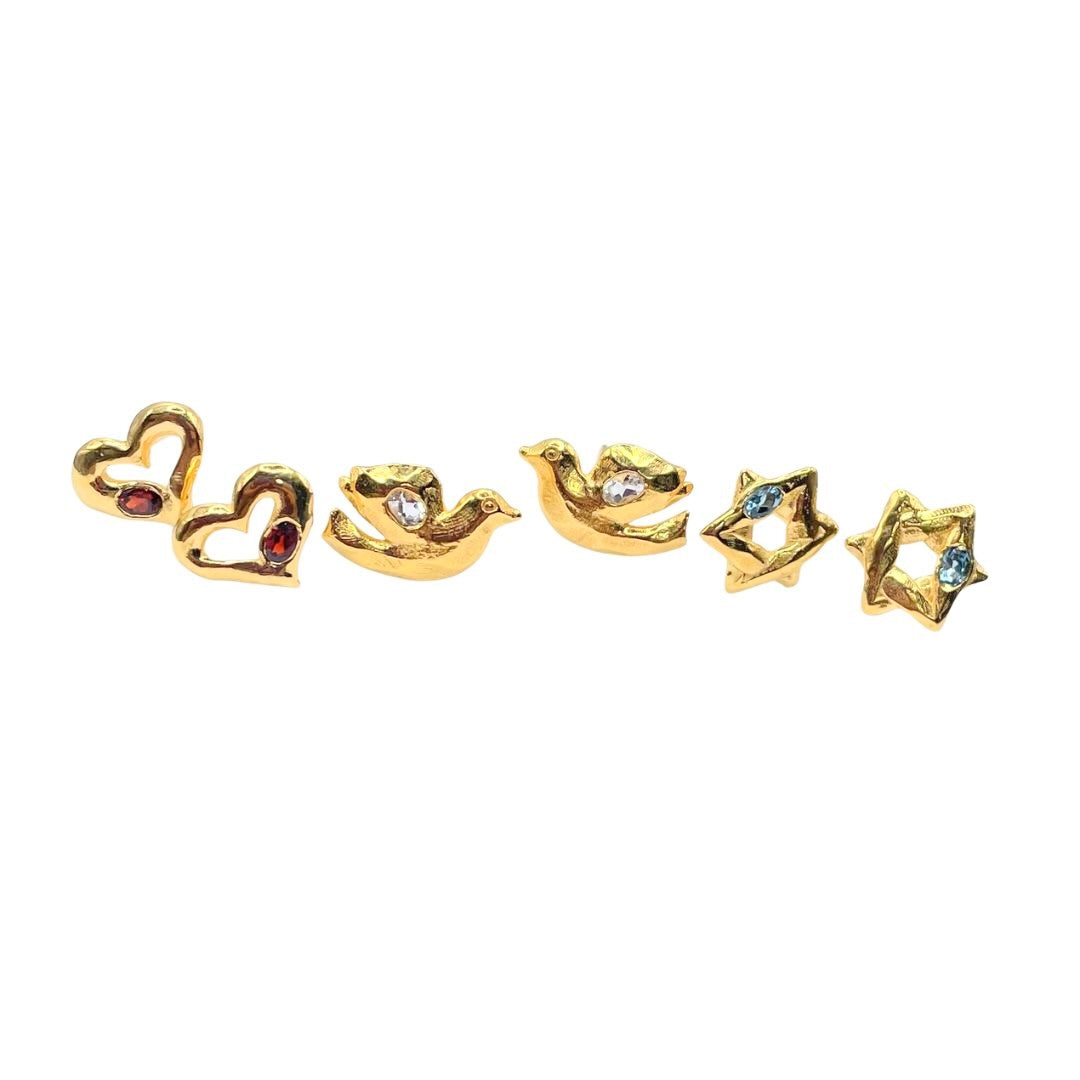 Gold heart, dove and star gemstone earrings by Amy Delson