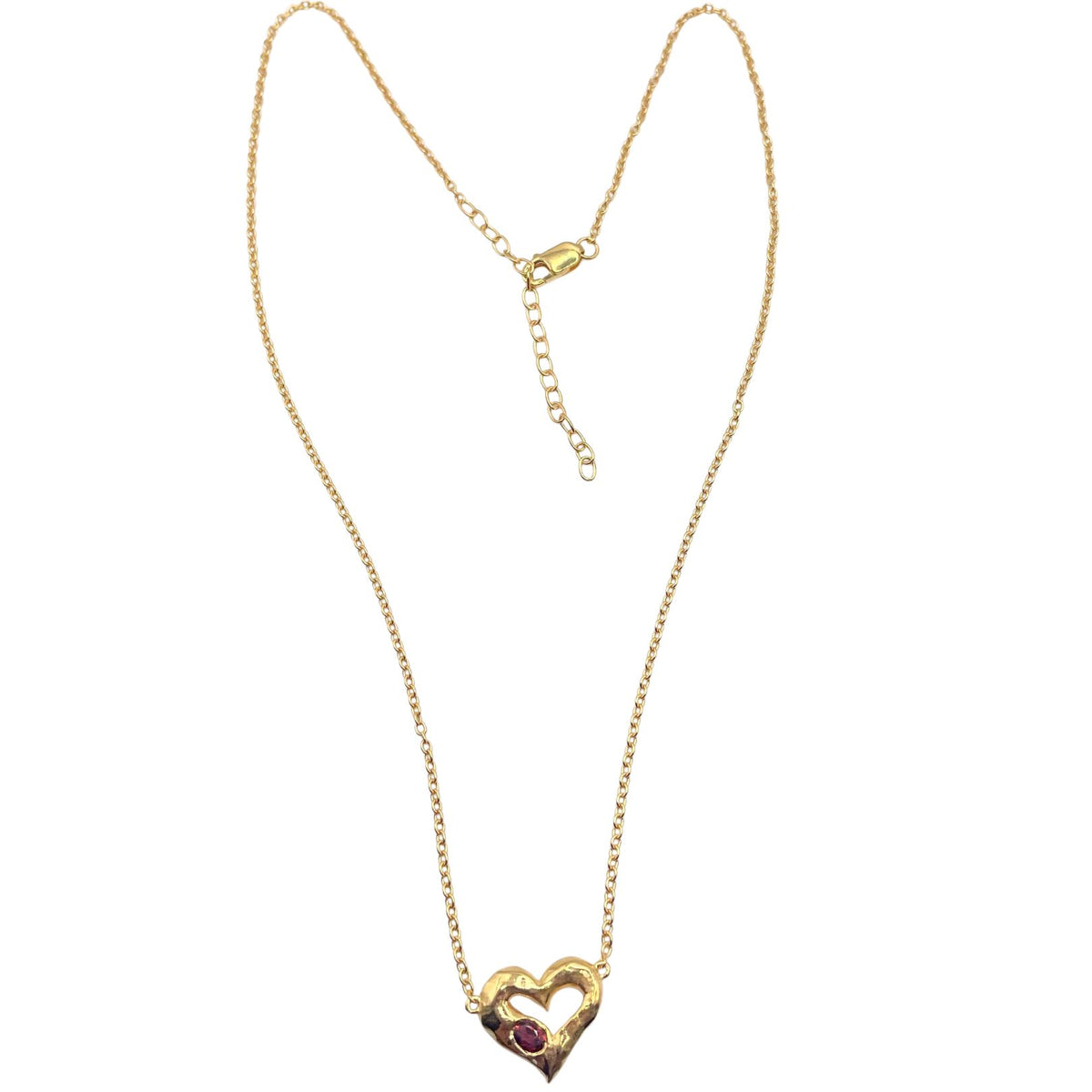 Gold red garnet heart necklace by Amy Delson