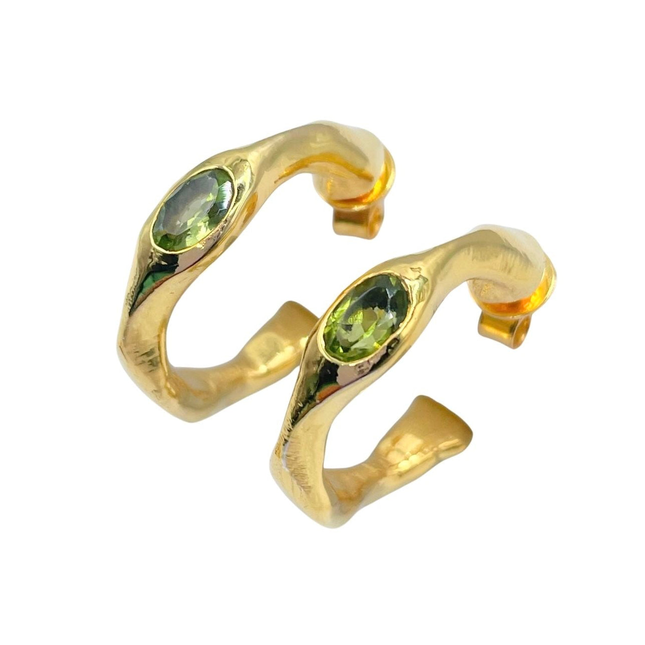 Green Peridot Gold vermeil hoop earrings by Amy Delson