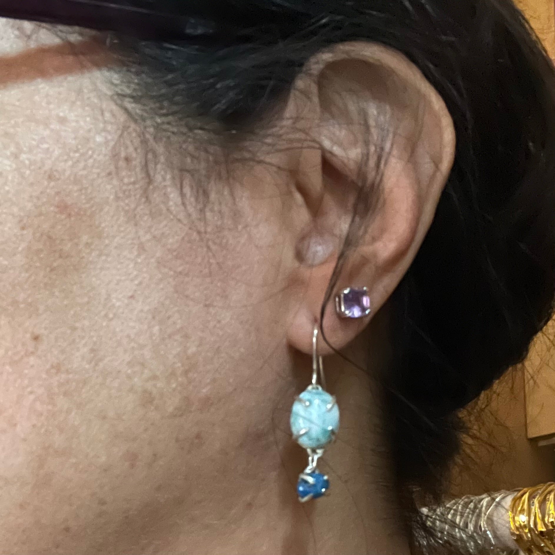 Larimar Lapis Lazuli Earring by Amy Delson shown on ear