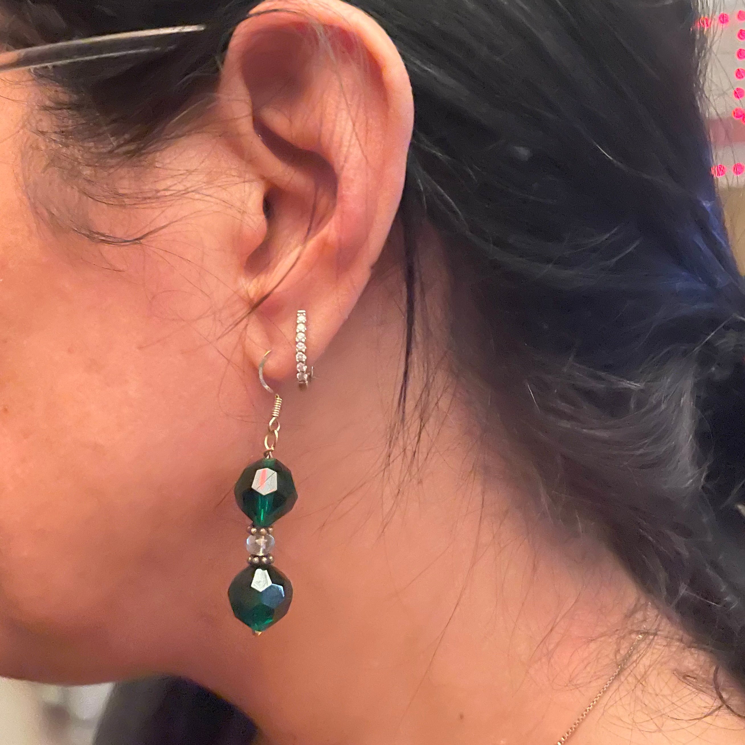 Gita - Green Faceted Crystal Earrings