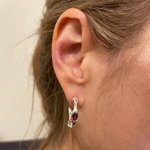 Garnet Silver Hoop Earring by Amy Delson