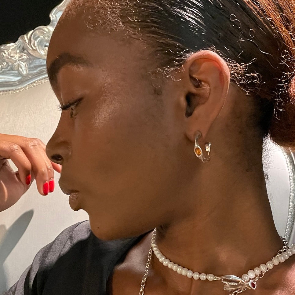 Harlow - Orange Citrine Hoop Earrings in Silver