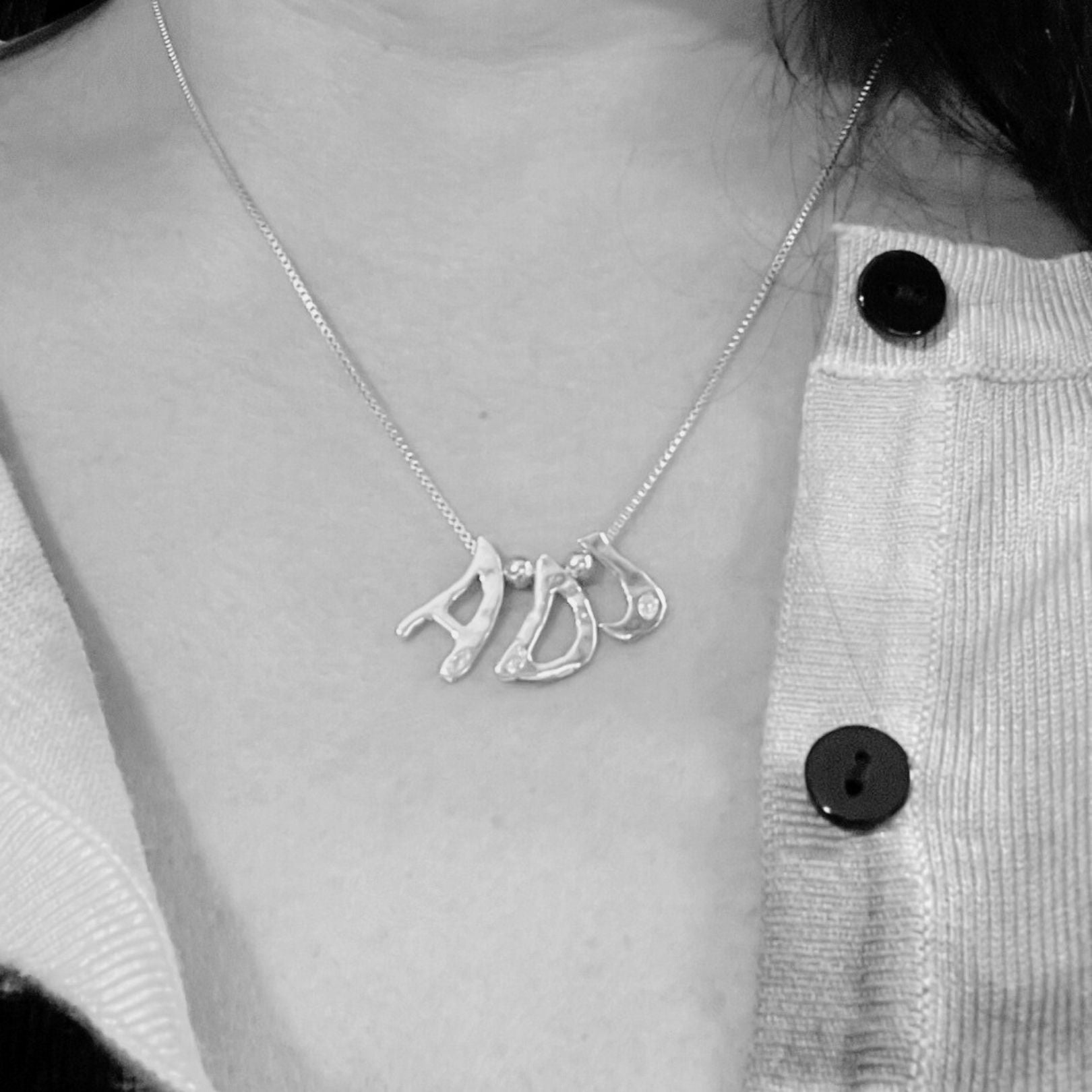 Model wears White Gold with Diamond ADJ Necklace by Amy Delson