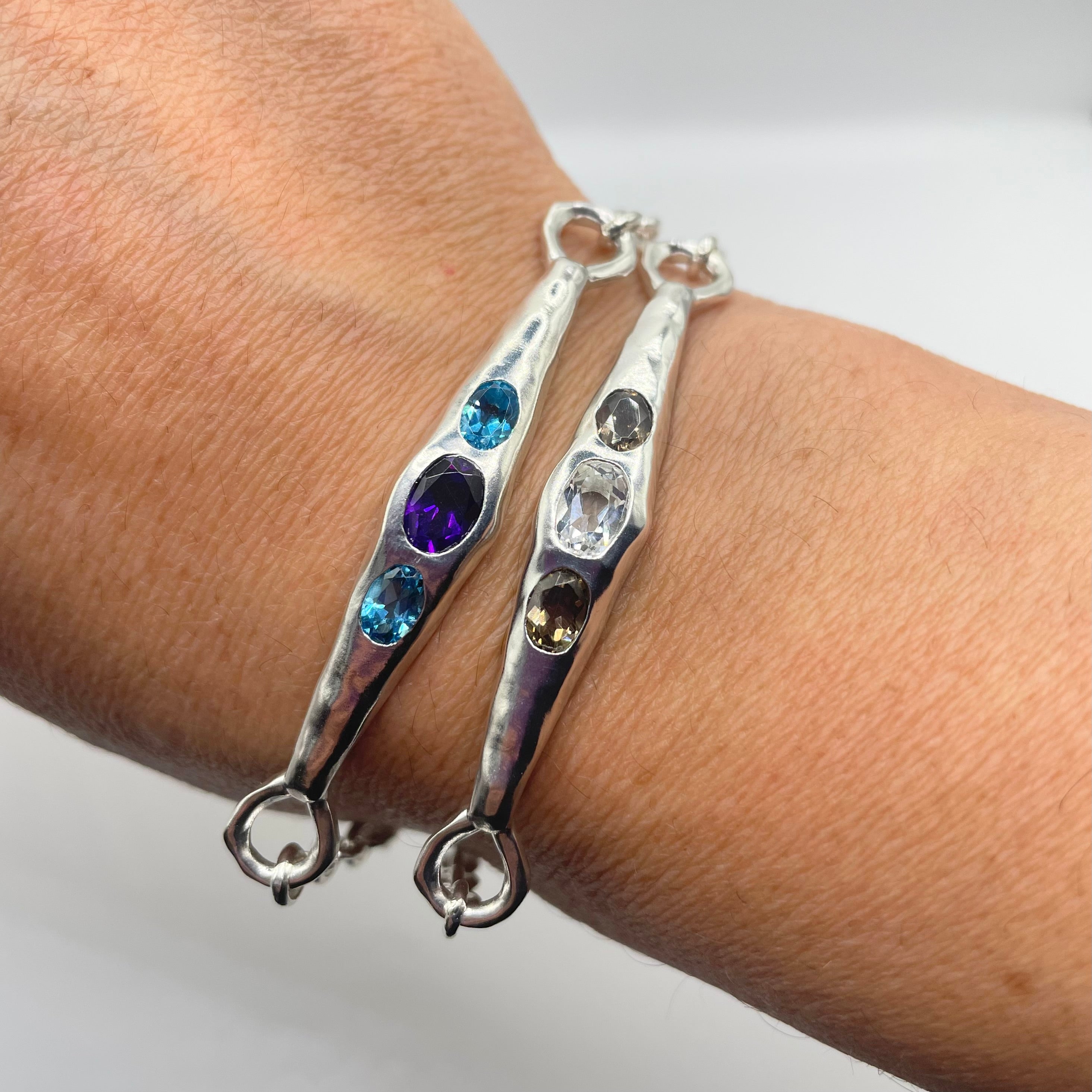 Blair - Adjustable White Topaz, Smoky Quartz Sterling Silver Bracelet